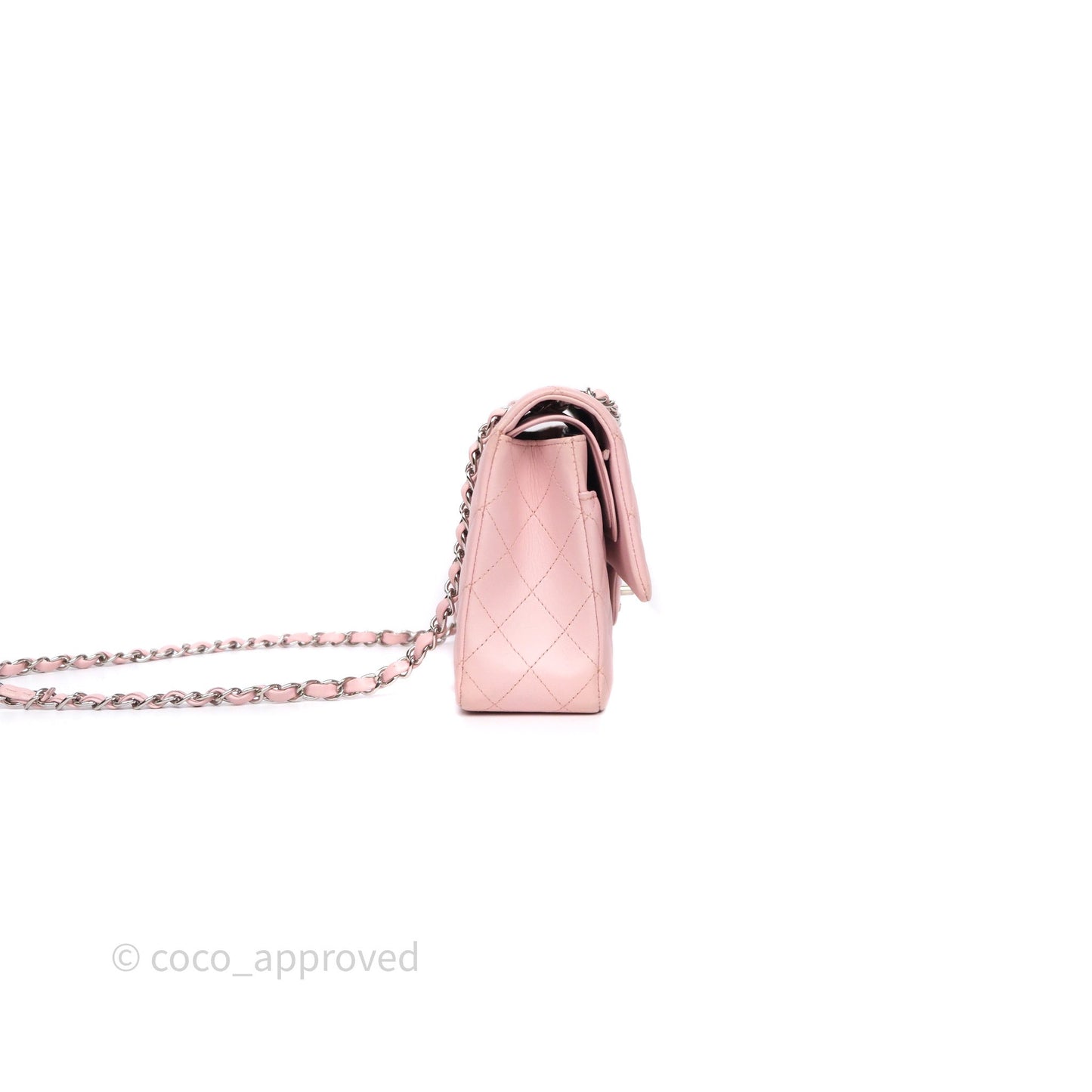 Chanel Classic M/L Medium Flap Quilted Pink Lambskin Silver Hardware