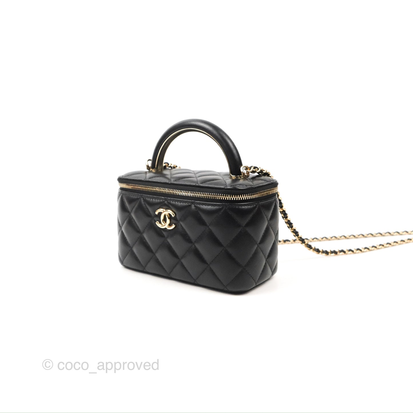 Chanel Vanity Rectangular Top Handle Black Lambskin Gold Hardware