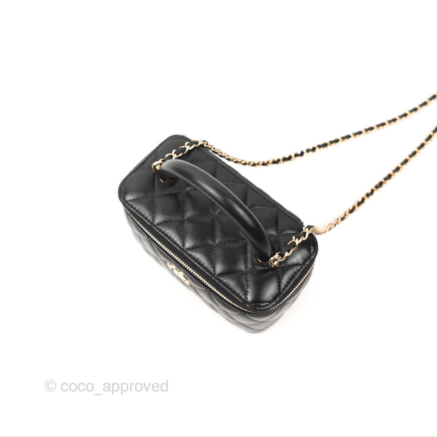 Chanel Vanity Rectangular Top Handle Black Lambskin Gold Hardware