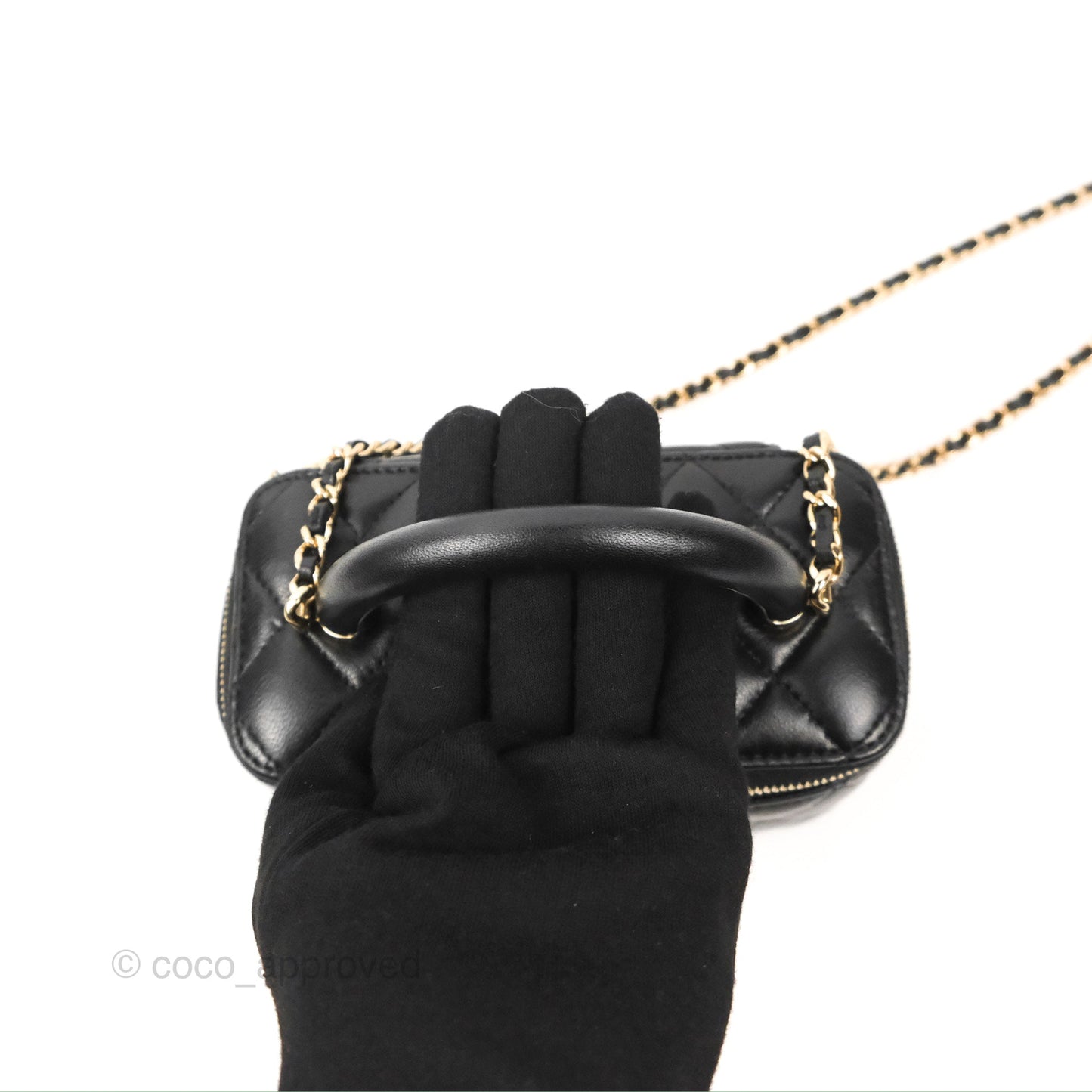 Chanel Vanity Rectangular Top Handle Black Lambskin Gold Hardware