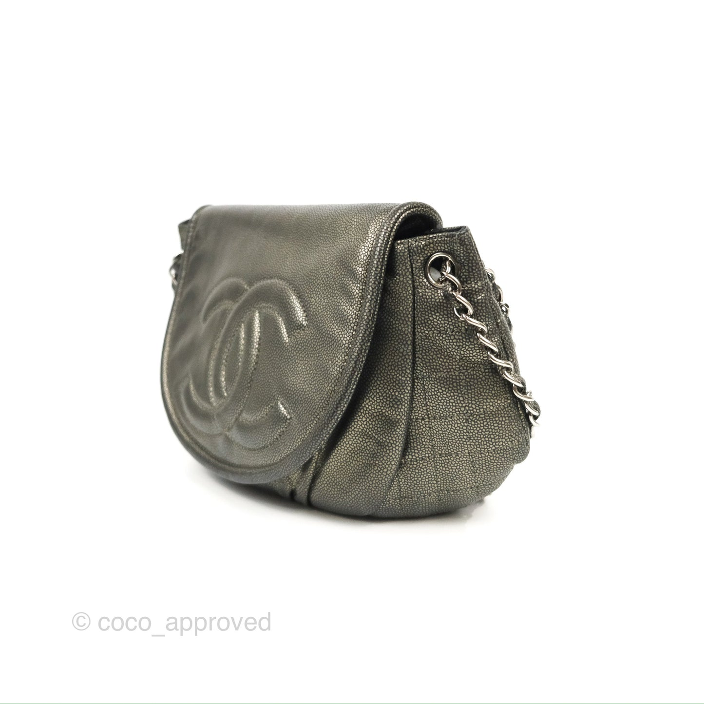 Chanel Half Moon Flap Bag Metallic Caviar Silver Hardware