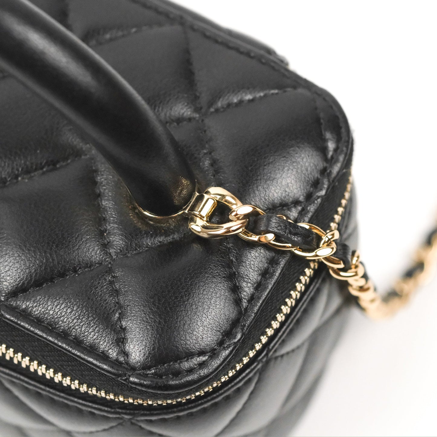 Chanel Vanity Rectangular Top Handle Black Lambskin Gold Hardware