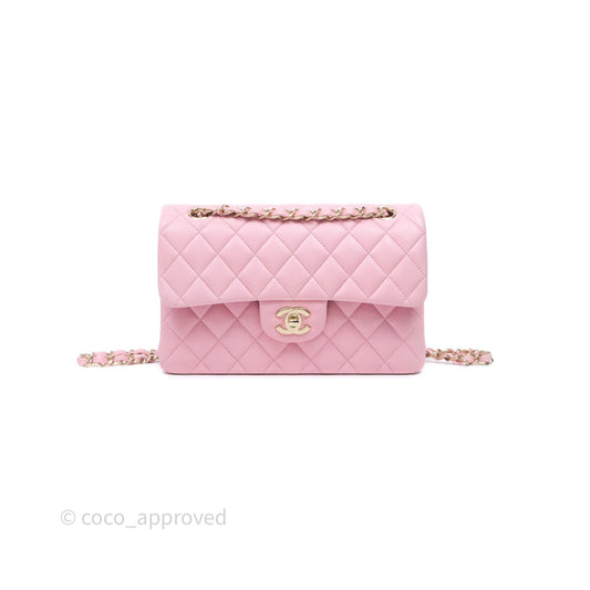 Chanel Small Classic Quilted Flap Pink Lambskin Gold Hardware