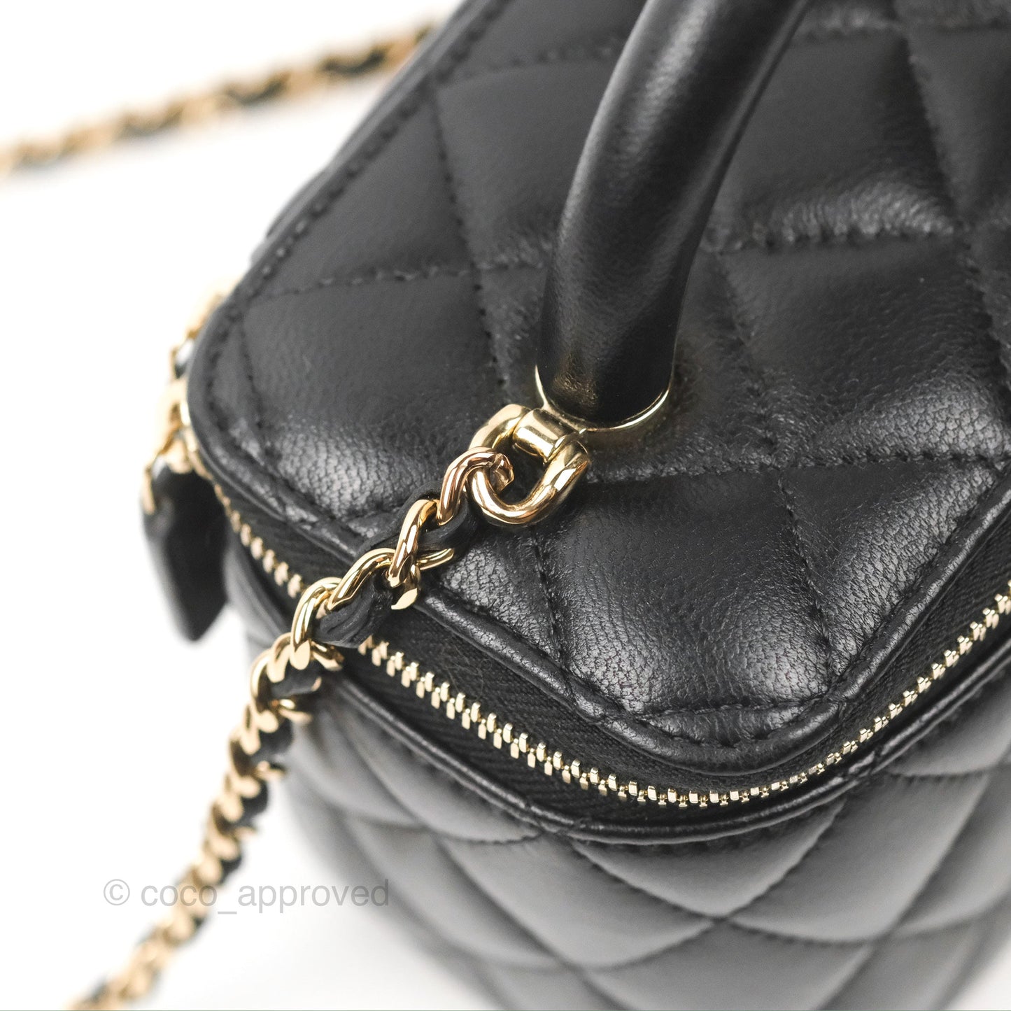 Chanel Vanity Rectangular Top Handle Black Lambskin Gold Hardware