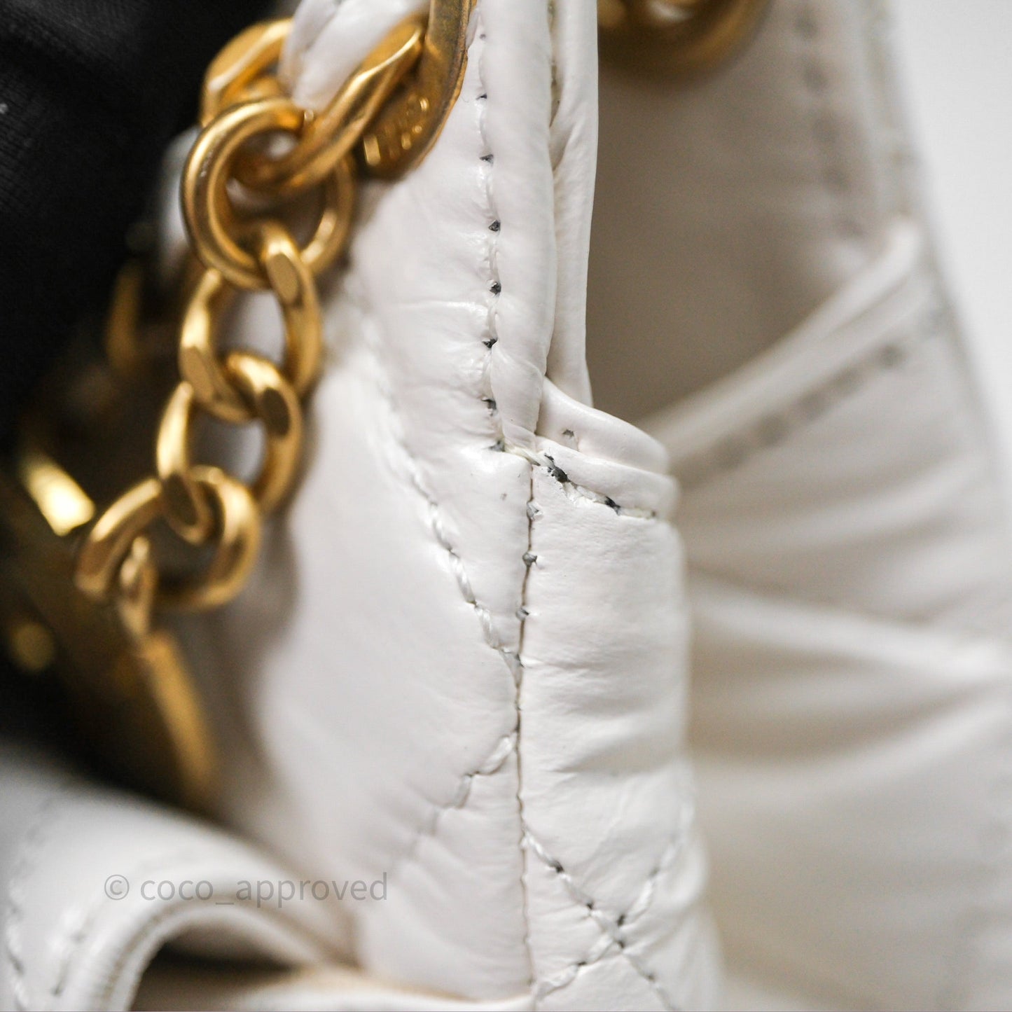 Chanel Small Wavy CC Hobo White Shiny Crumpled Calfskin Aged Gold Hardware