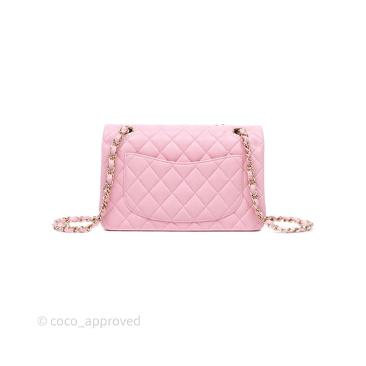 Chanel Small Classic Quilted Flap Pink Lambskin Gold Hardware