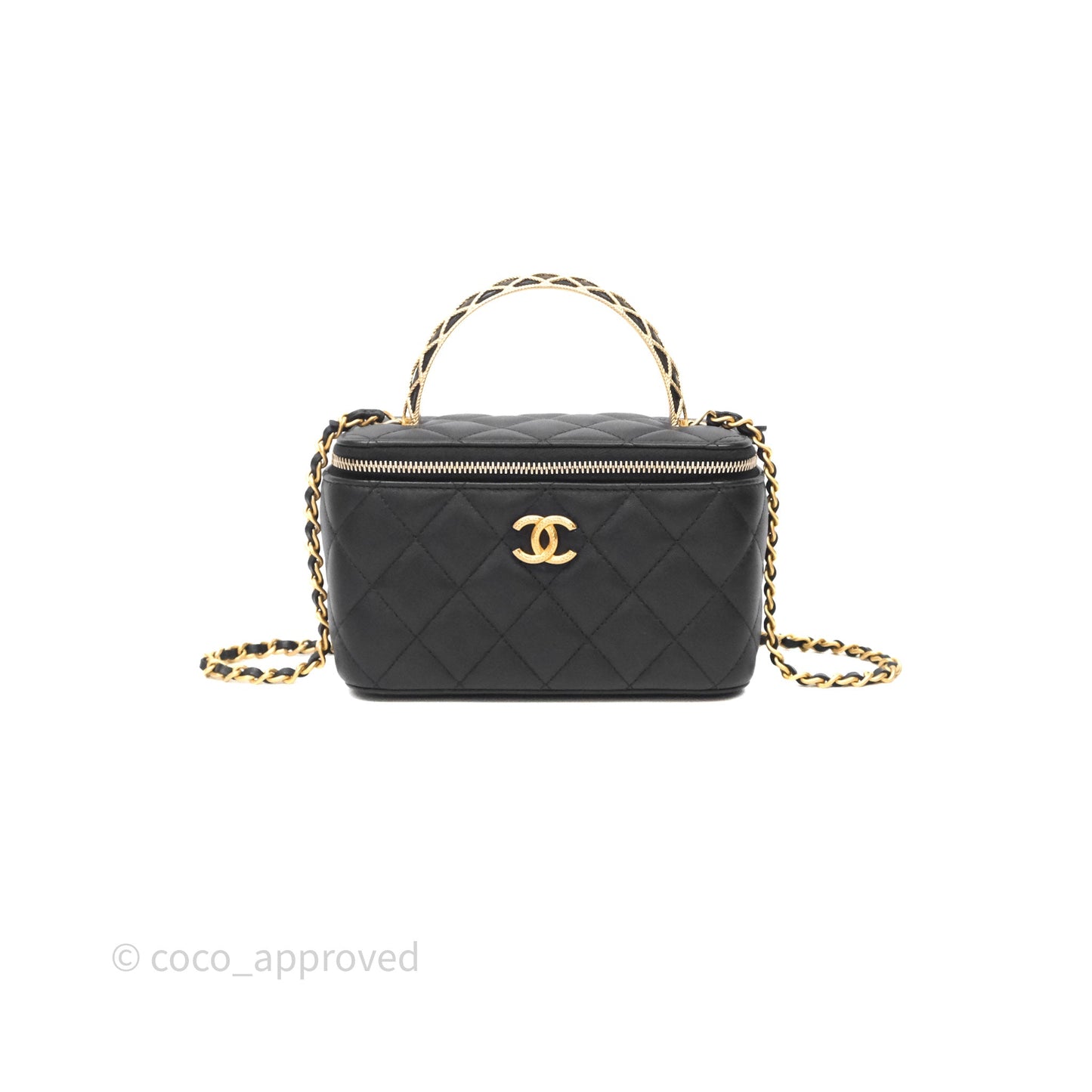 Chanel Top Handle Vanity Rectangular Black Lambskin Aged Gold Hardware