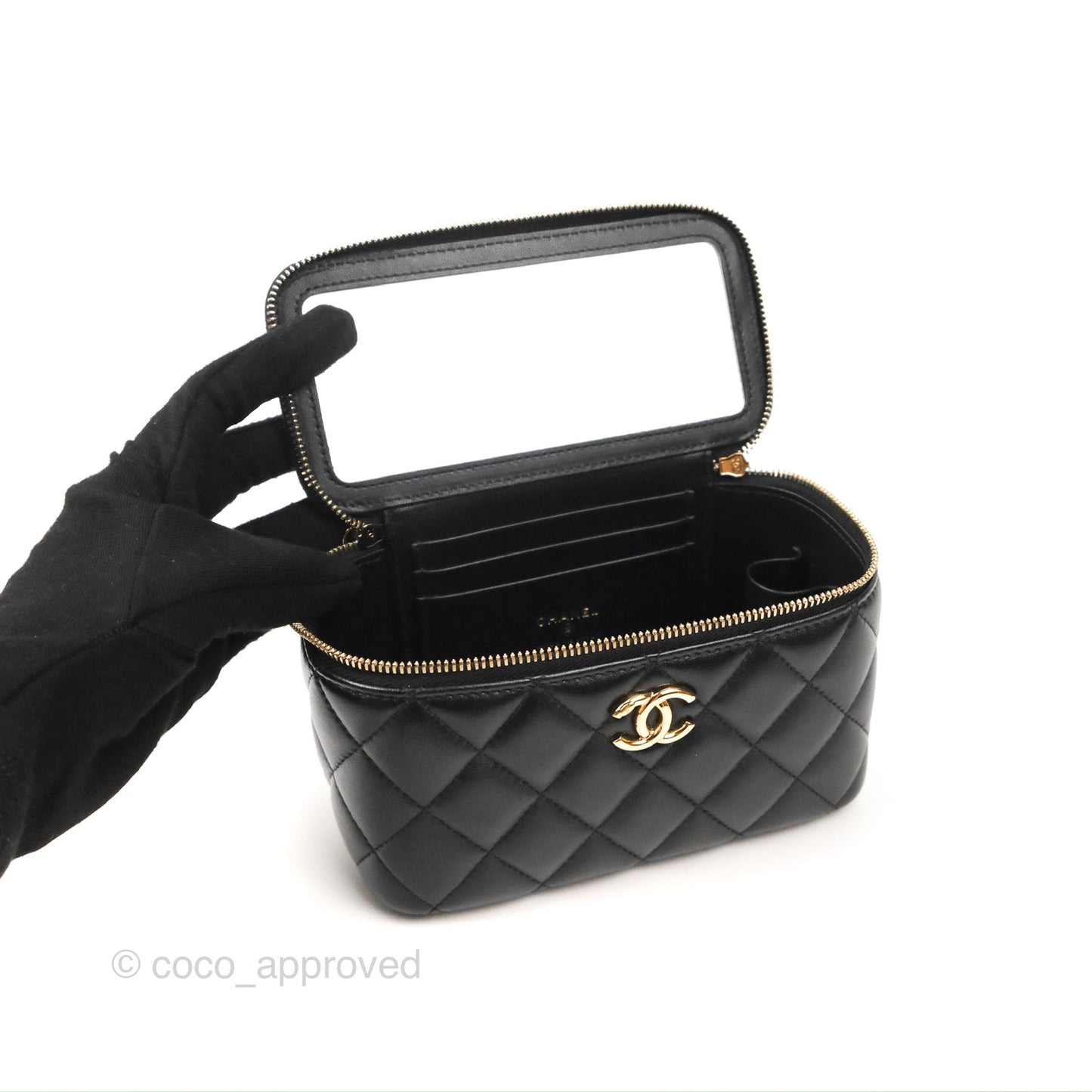 Chanel Vanity Rectangular Top Handle Black Lambskin Gold Hardware