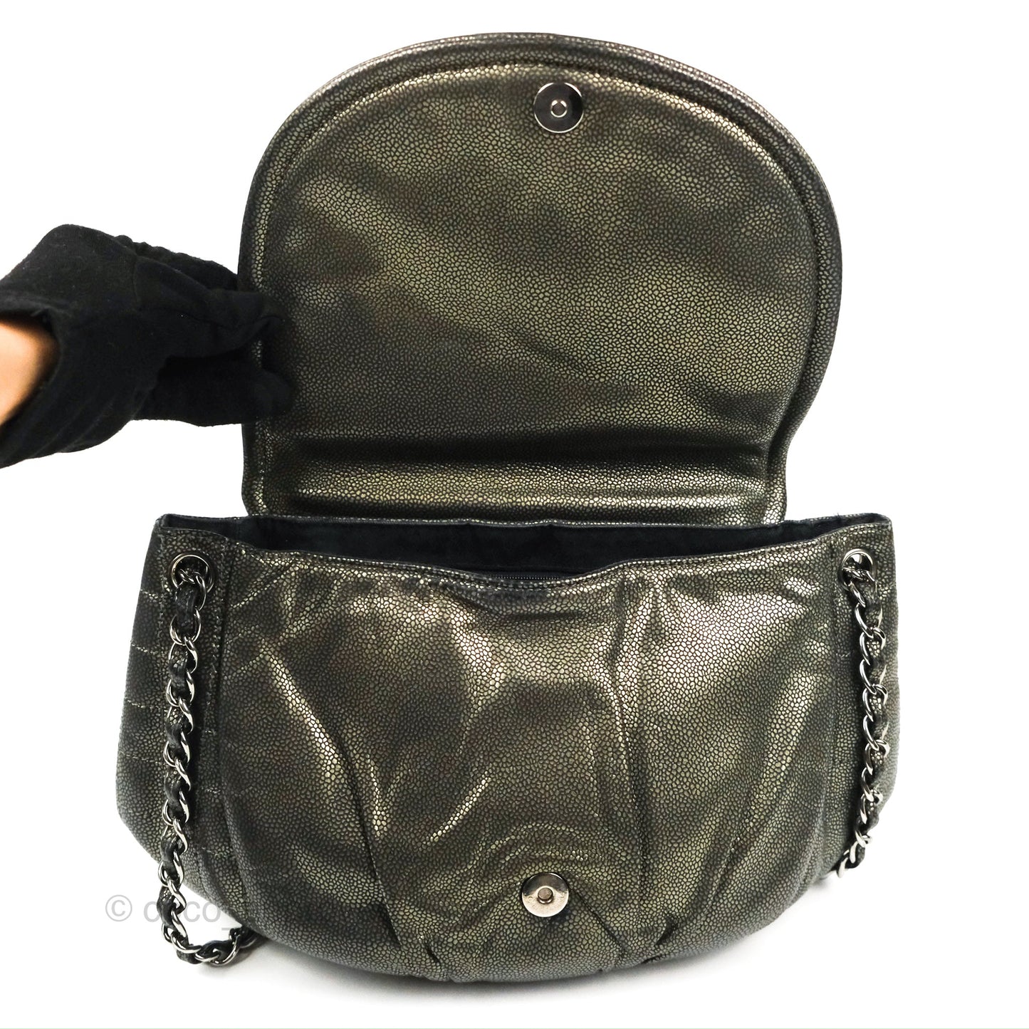 Chanel Half Moon Flap Bag Metallic Caviar Silver Hardware