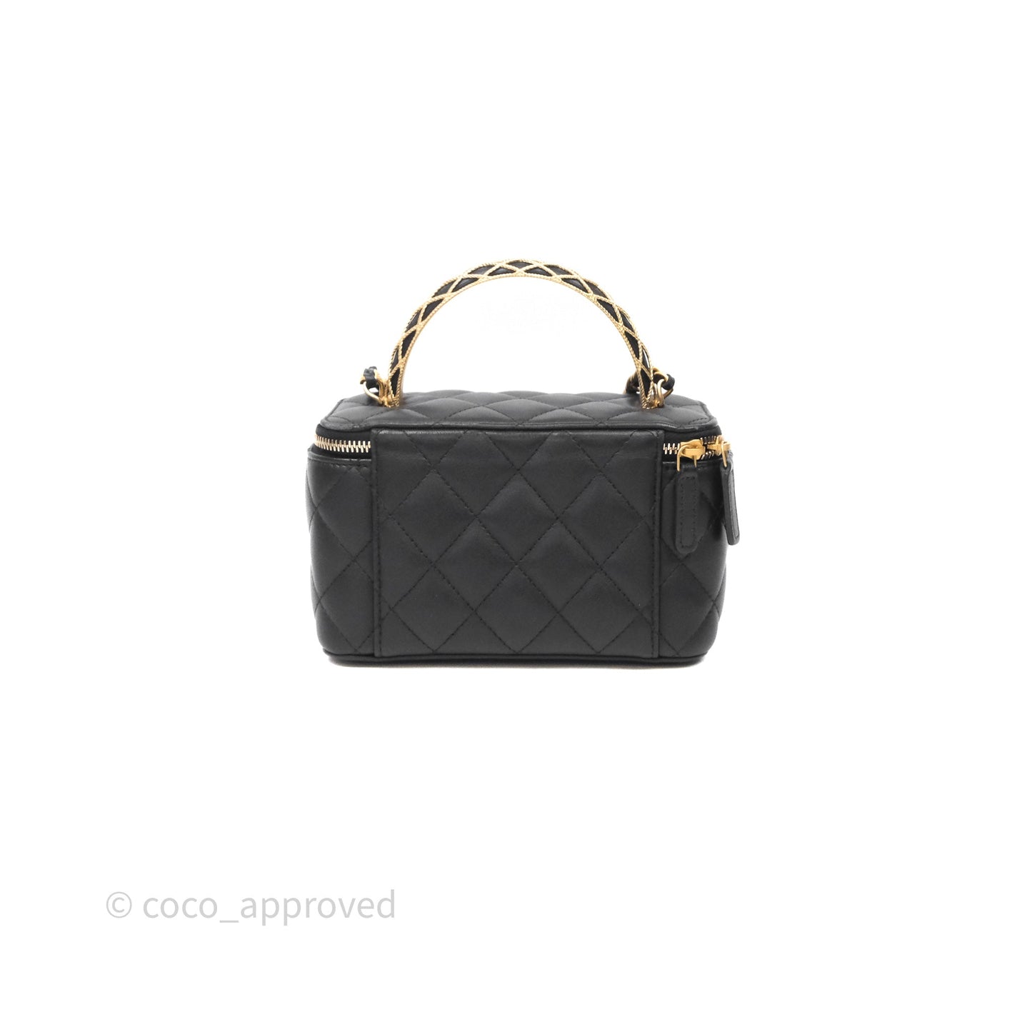 Chanel Top Handle Vanity Rectangular Black Lambskin Aged Gold Hardware