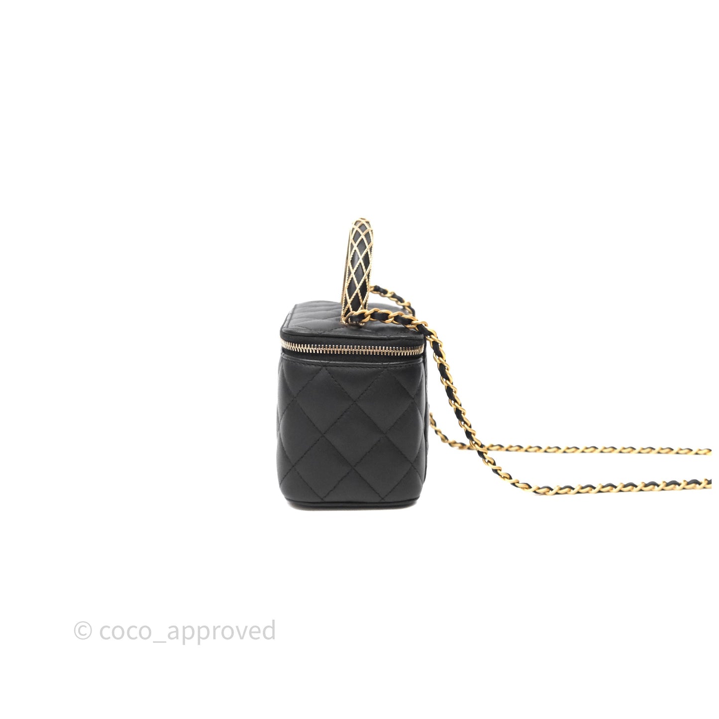 Chanel Top Handle Vanity Rectangular Black Lambskin Aged Gold Hardware