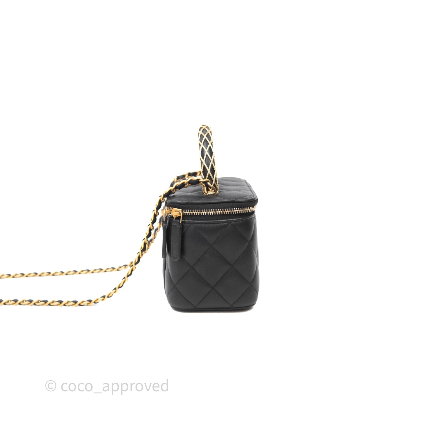 Chanel Top Handle Vanity Rectangular Black Lambskin Aged Gold Hardware