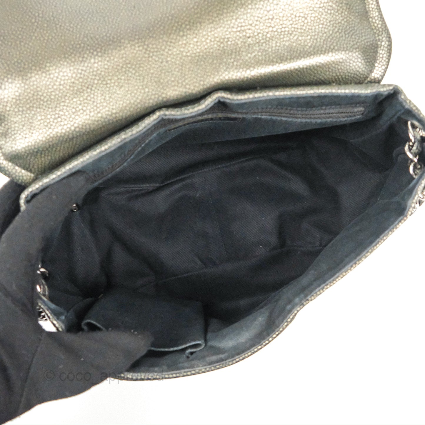 Chanel Half Moon Flap Bag Metallic Caviar Silver Hardware