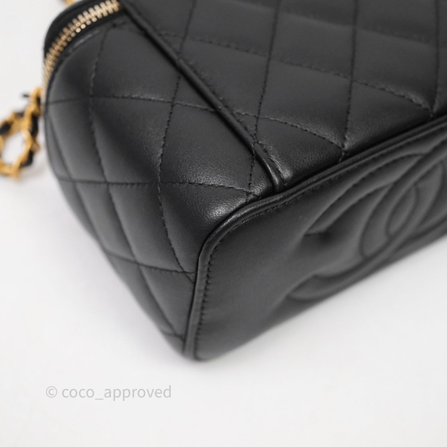 Chanel Top Handle Vanity Rectangular Black Lambskin Aged Gold Hardware