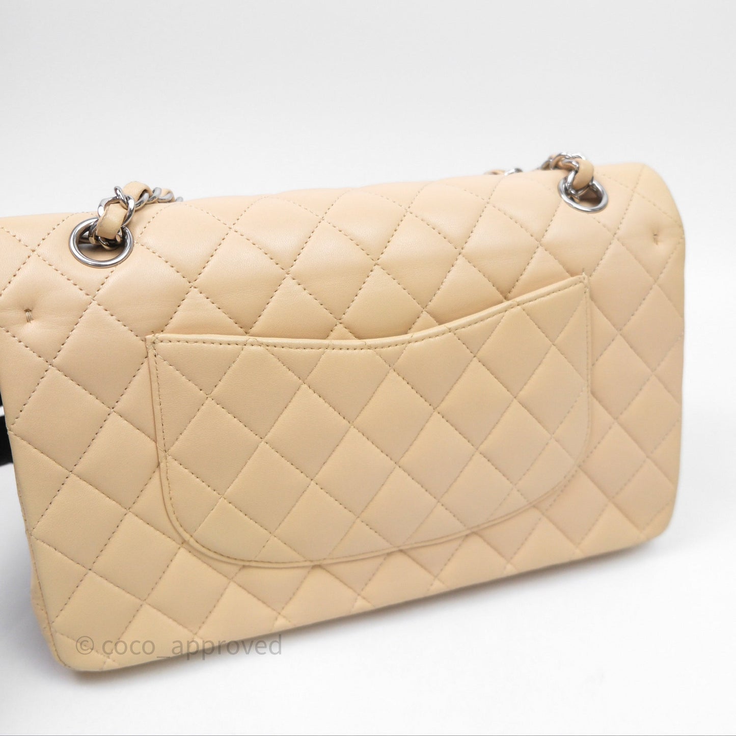 Chanel Classic M/L Medium Flap Quilted Beige Lambskin Silver Hardware