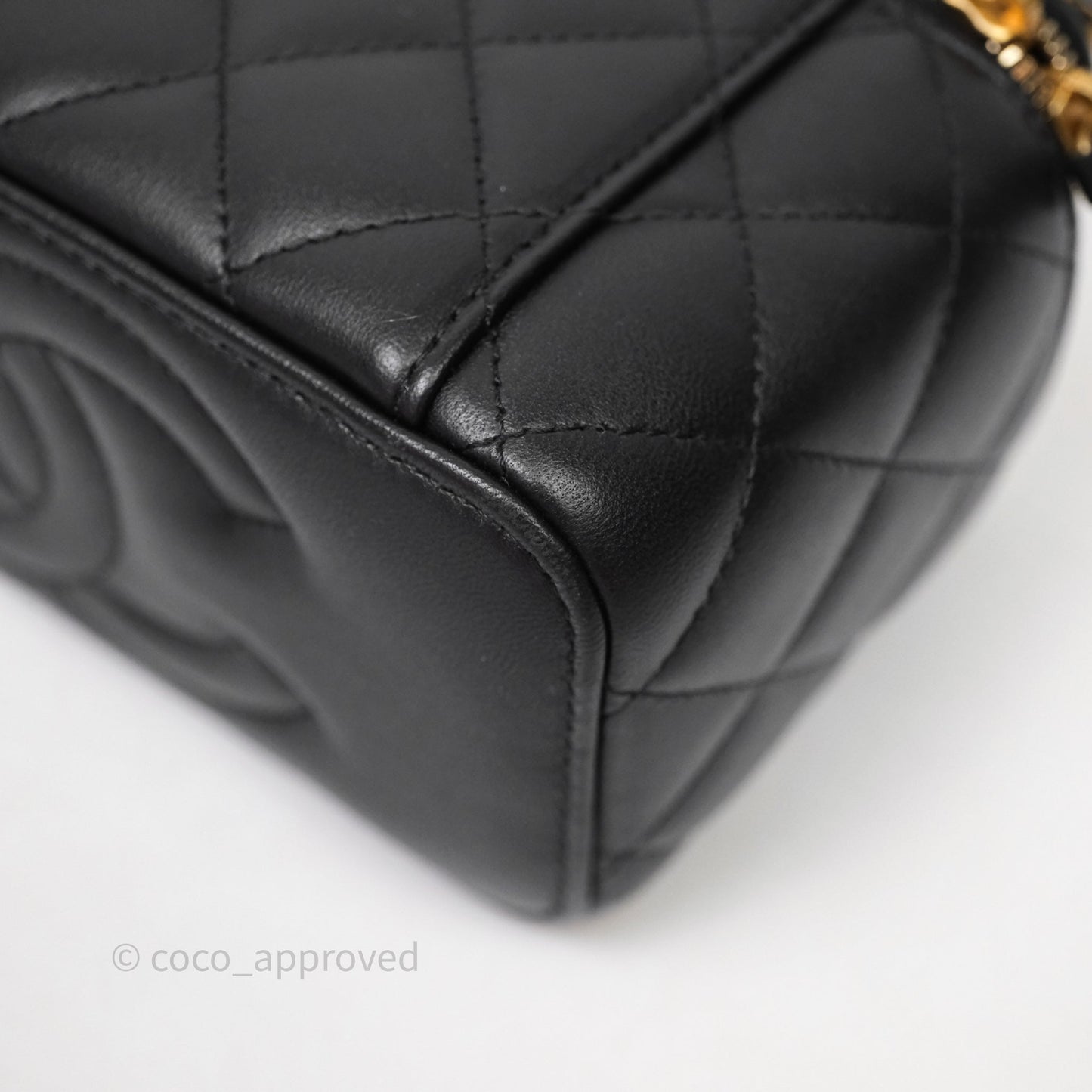 Chanel Top Handle Vanity Rectangular Black Lambskin Aged Gold Hardware