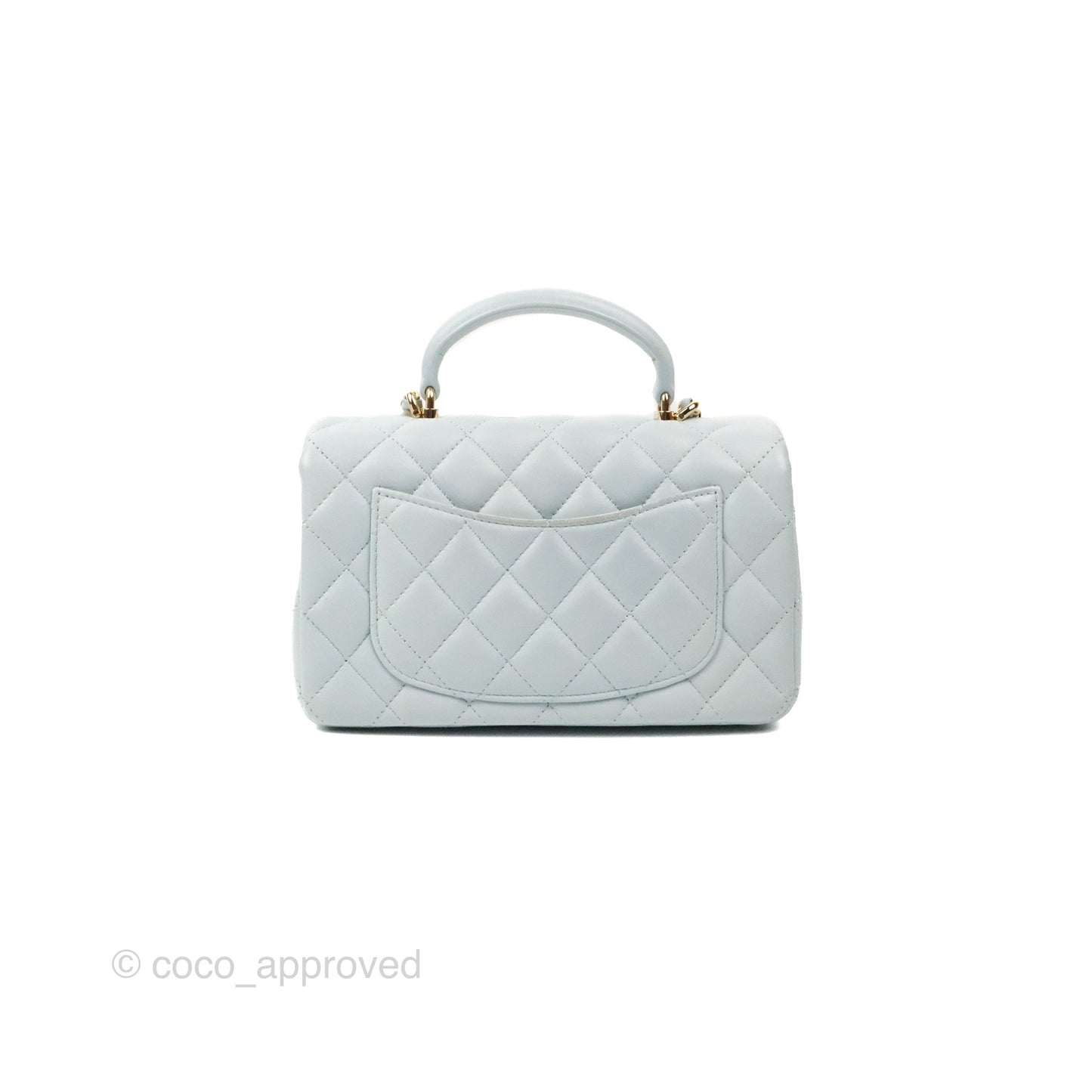 Chanel Top Handle Mini Rectangular Flap Bag Light Blue Lambskin Gold Hardware
