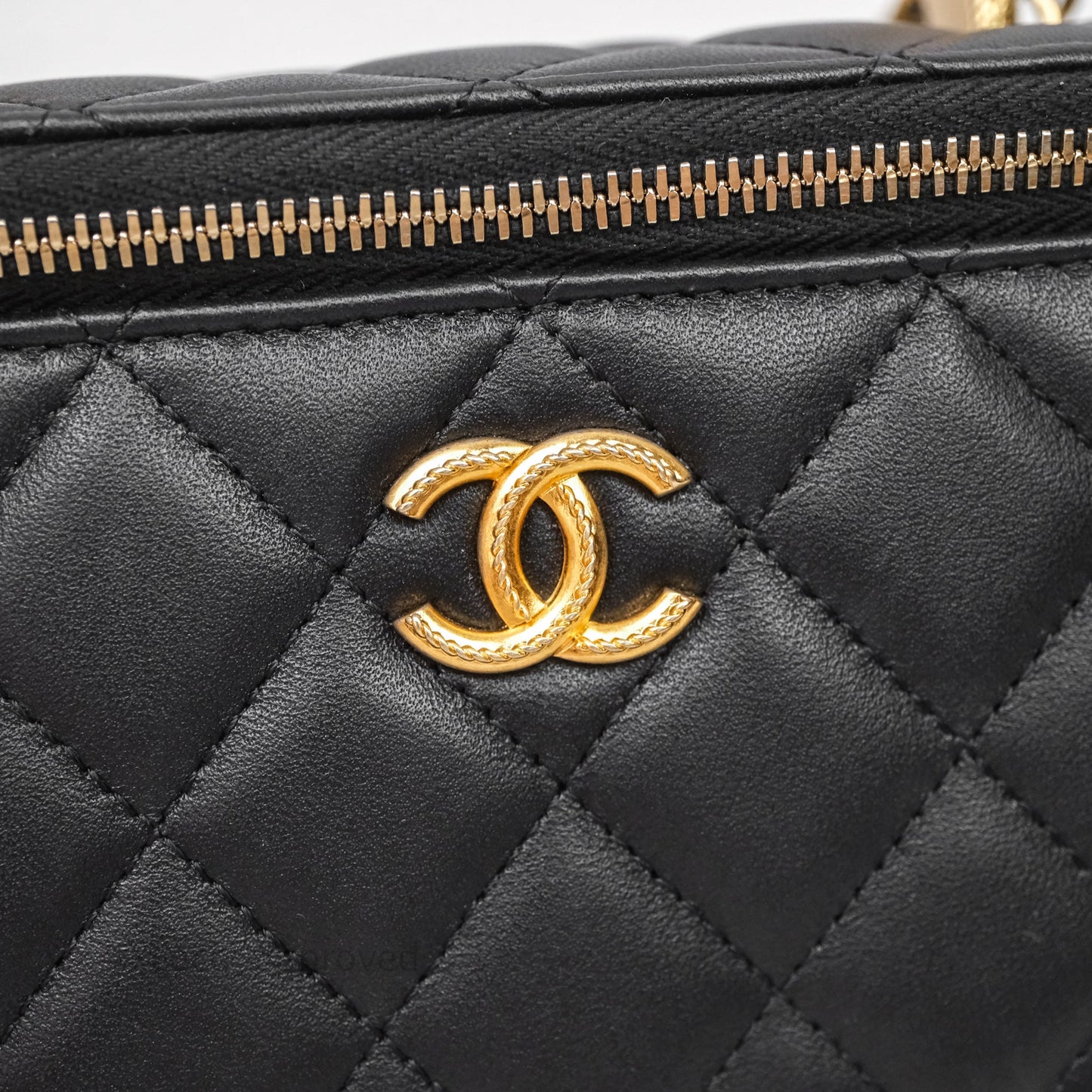 Chanel Top Handle Vanity Rectangular Black Lambskin Aged Gold Hardware