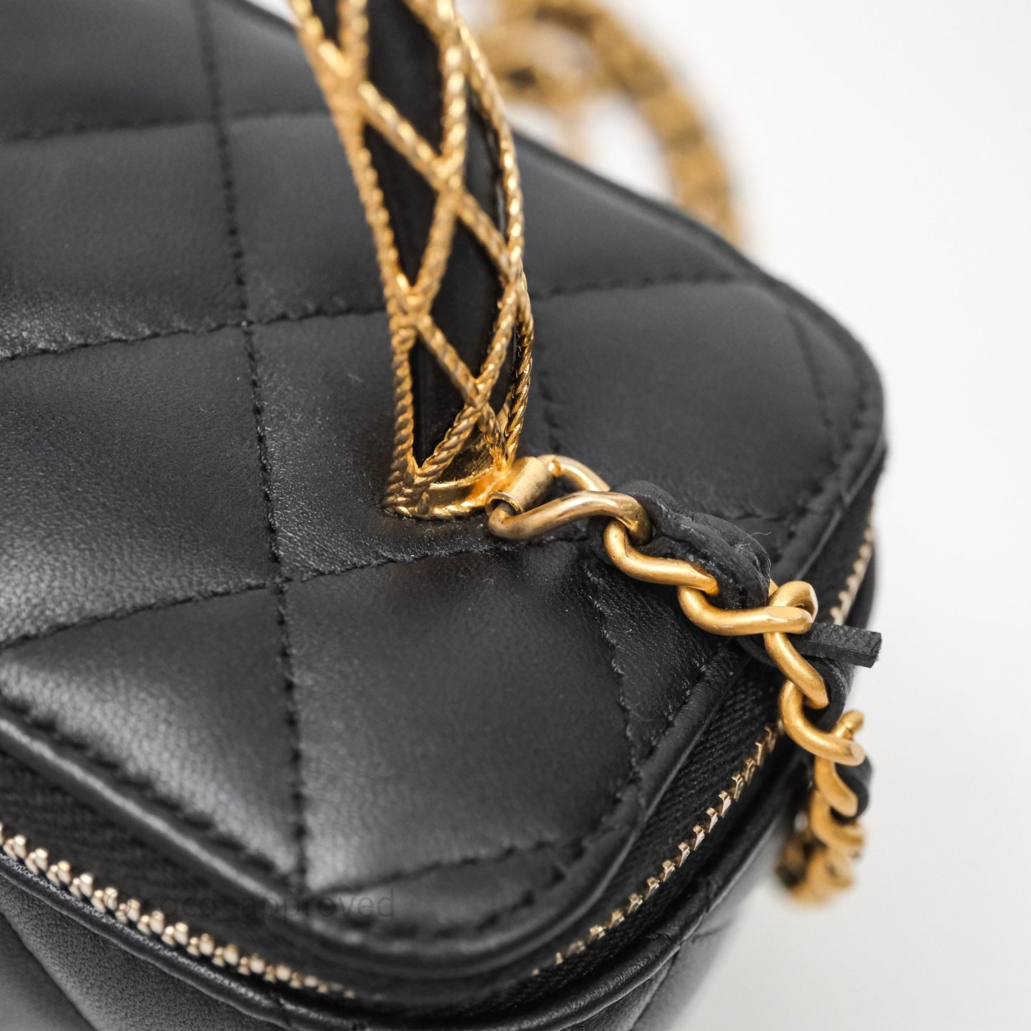 Chanel Top Handle Vanity Rectangular Black Lambskin Aged Gold Hardware