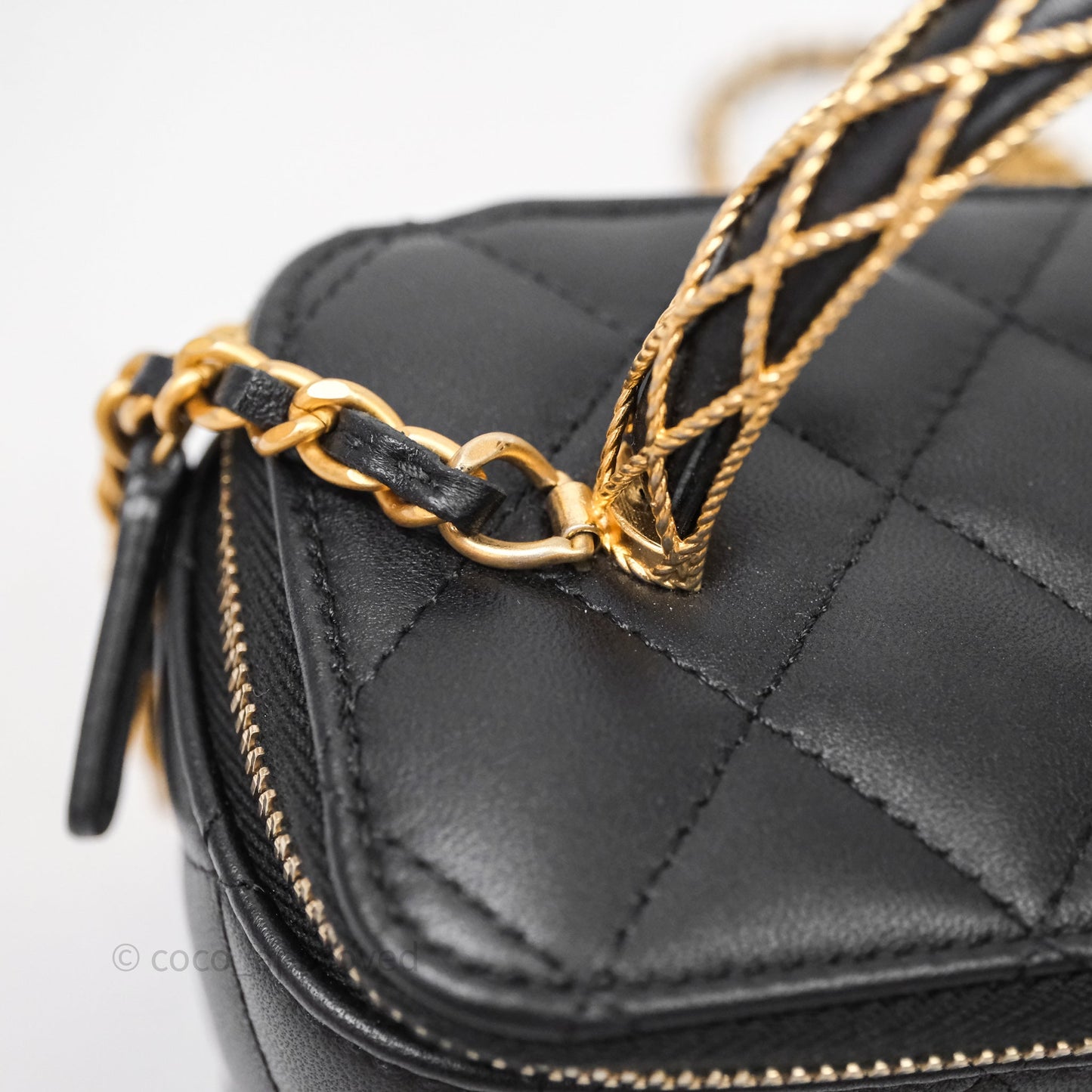 Chanel Top Handle Vanity Rectangular Black Lambskin Aged Gold Hardware