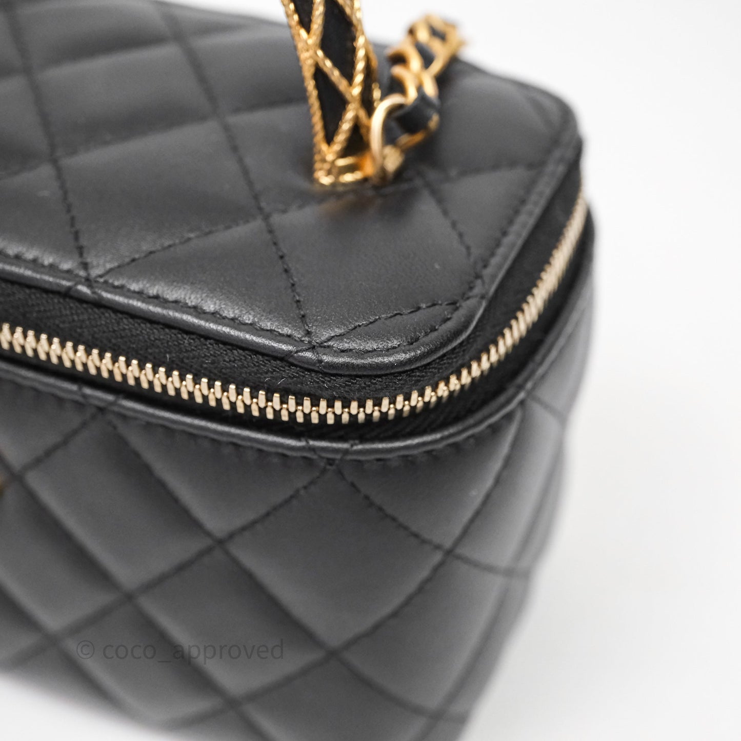 Chanel Top Handle Vanity Rectangular Black Lambskin Aged Gold Hardware