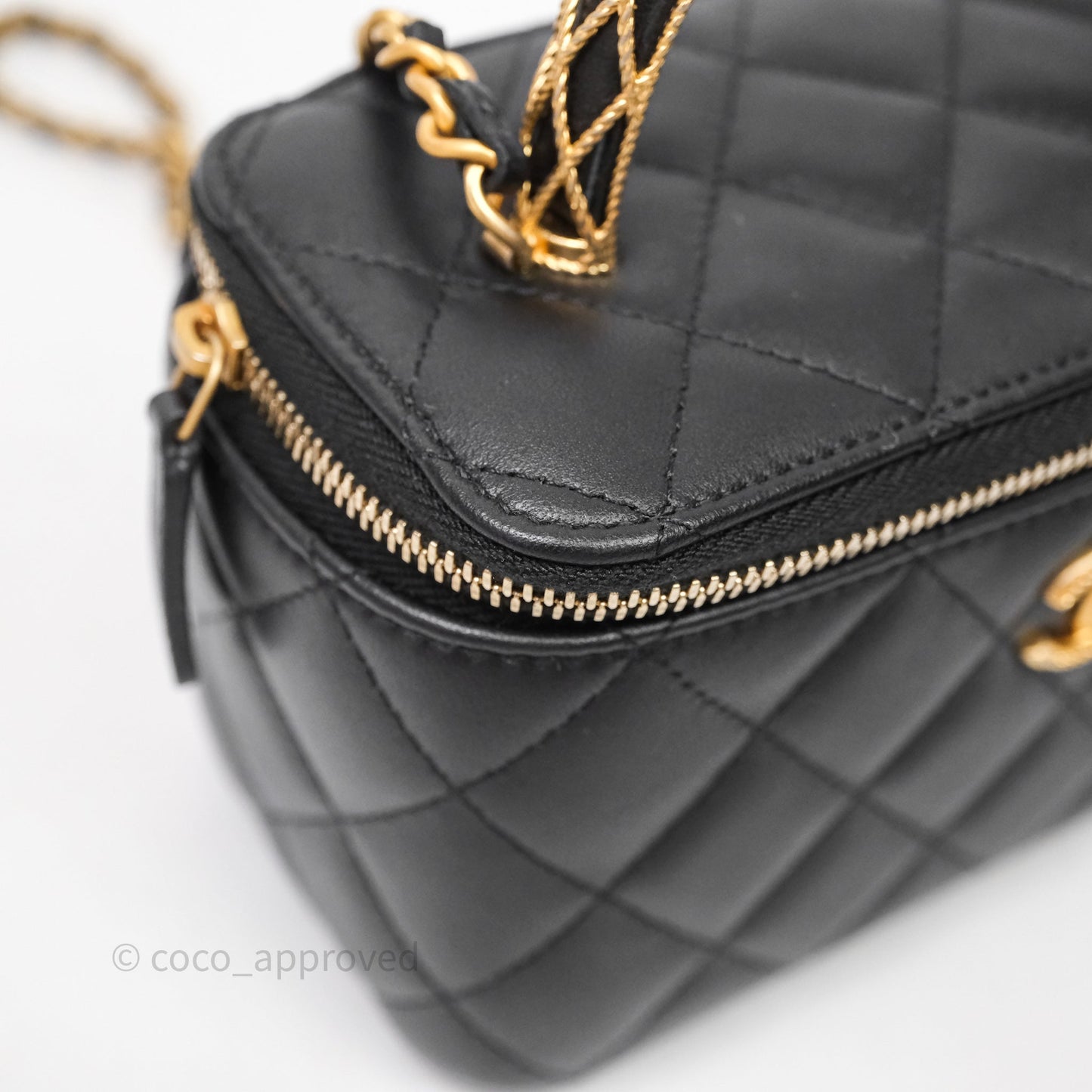 Chanel Top Handle Vanity Rectangular Black Lambskin Aged Gold Hardware