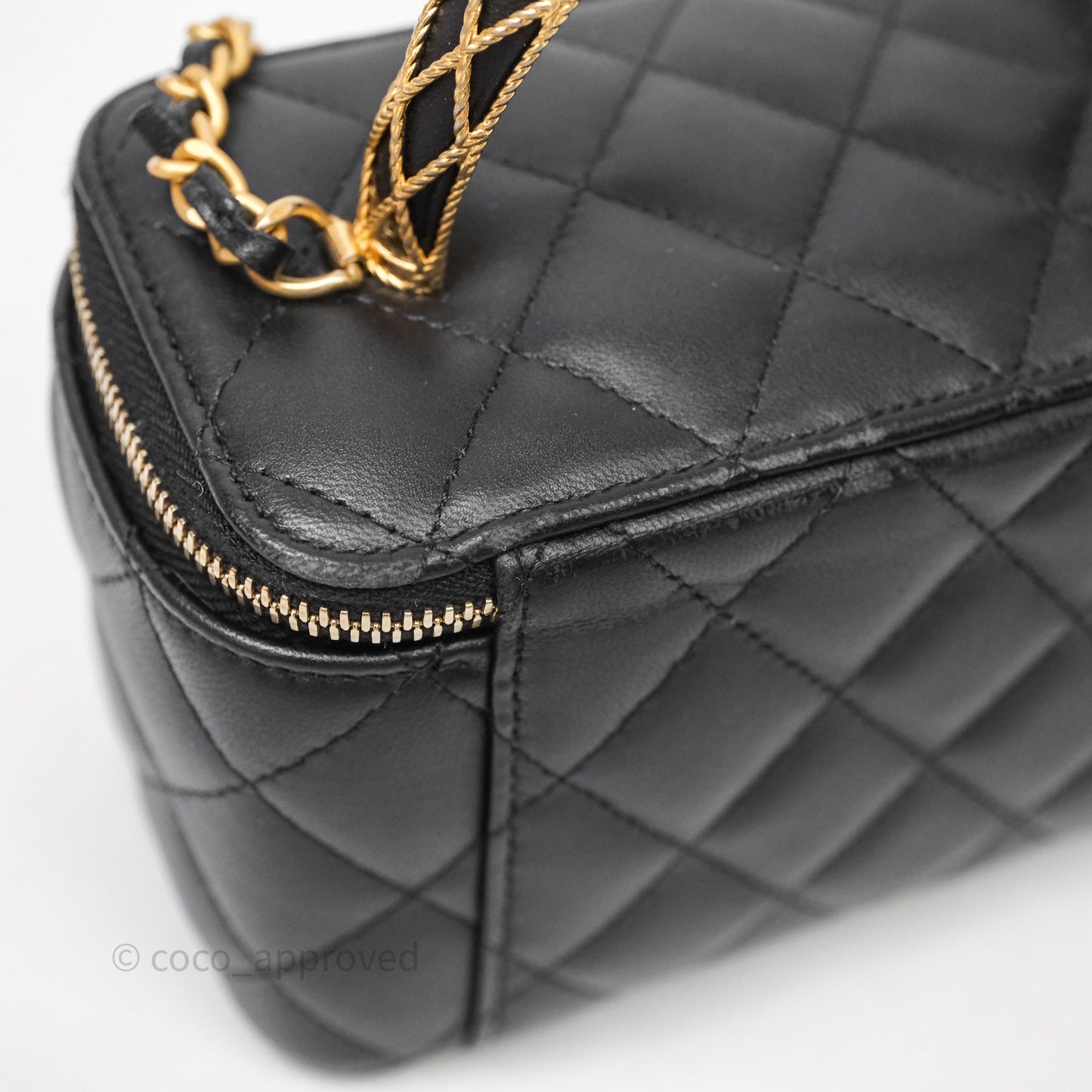 Chanel Top Handle Vanity Rectangular Black Lambskin Aged Gold Hardware