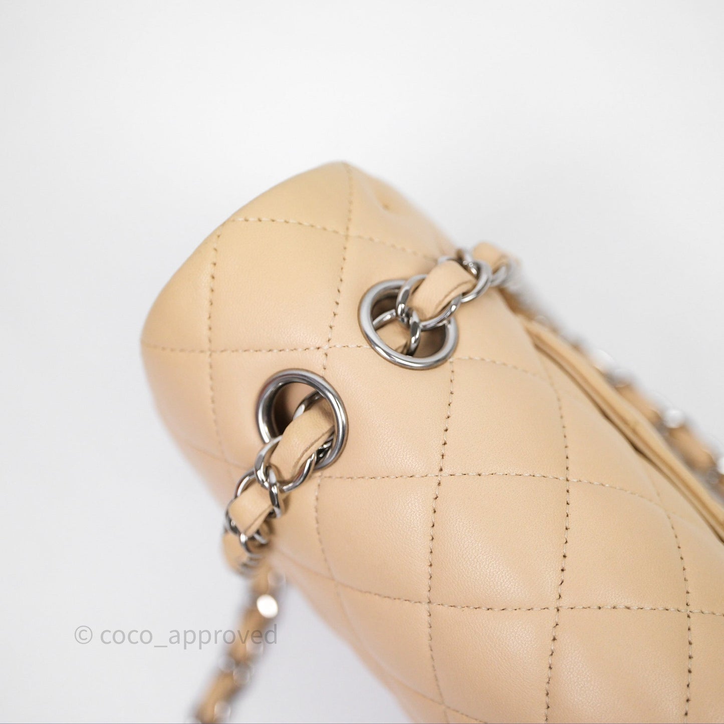 Chanel Classic M/L Medium Flap Quilted Beige Lambskin Silver Hardware
