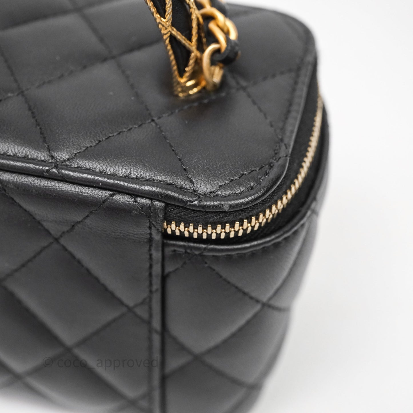 Chanel Top Handle Vanity Rectangular Black Lambskin Aged Gold Hardware