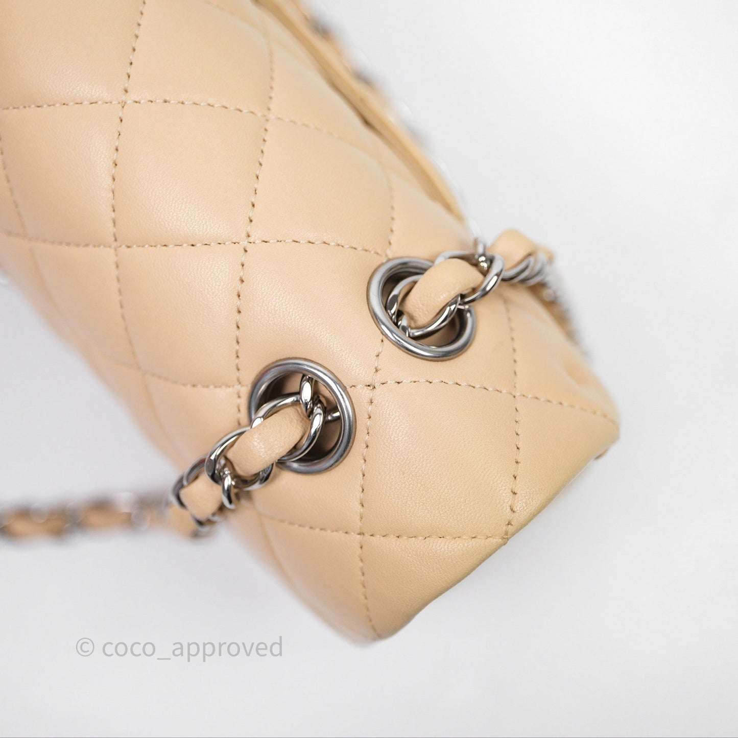 Chanel Classic M/L Medium Flap Quilted Beige Lambskin Silver Hardware