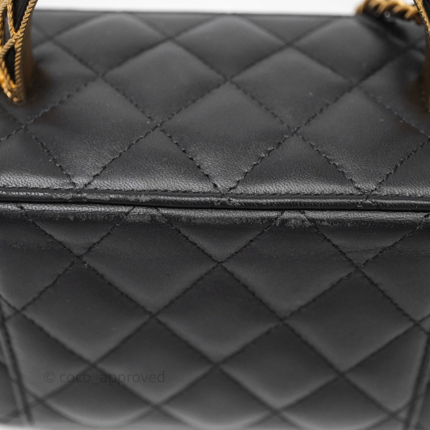 Chanel Top Handle Vanity Rectangular Black Lambskin Aged Gold Hardware