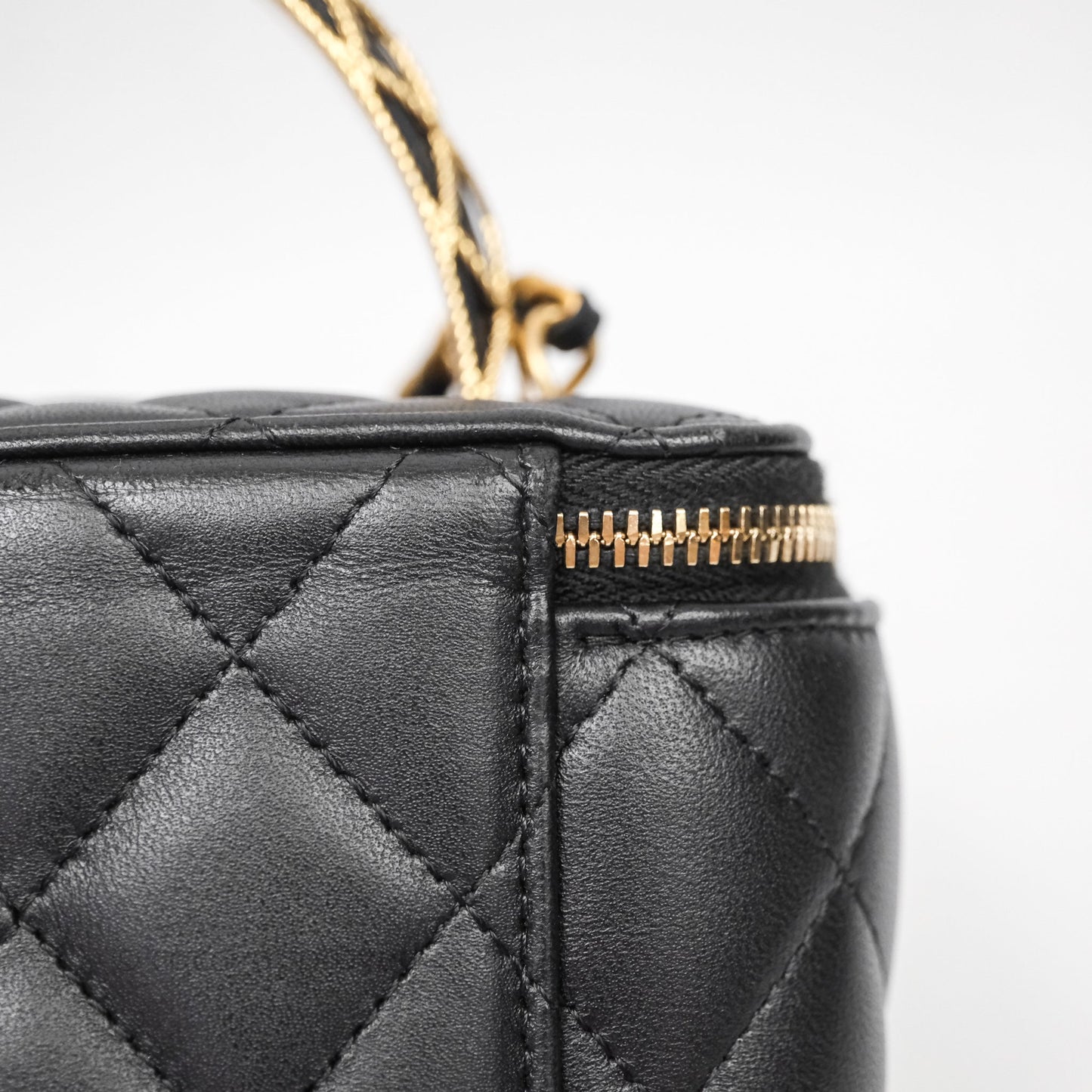 Chanel Top Handle Vanity Rectangular Black Lambskin Aged Gold Hardware