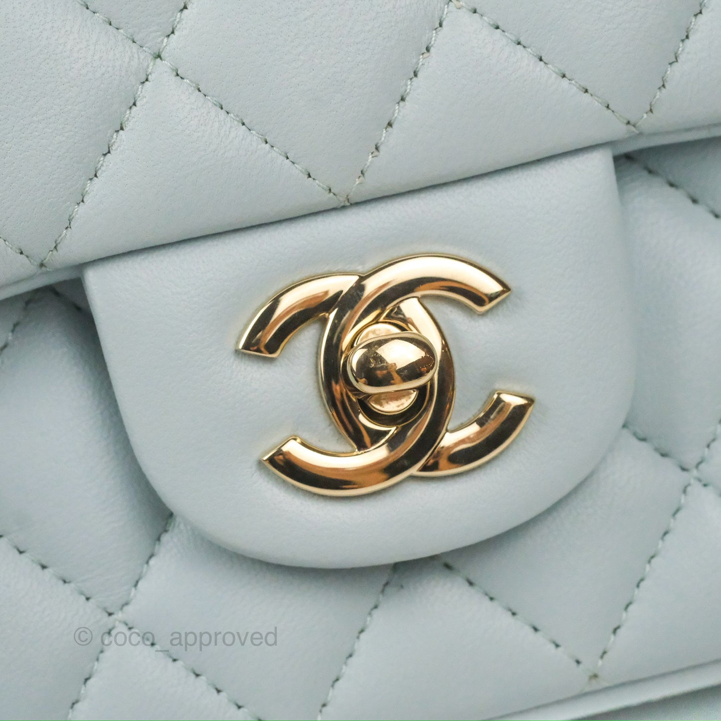 Chanel Top Handle Mini Rectangular Flap Bag Light Blue Lambskin Gold Hardware