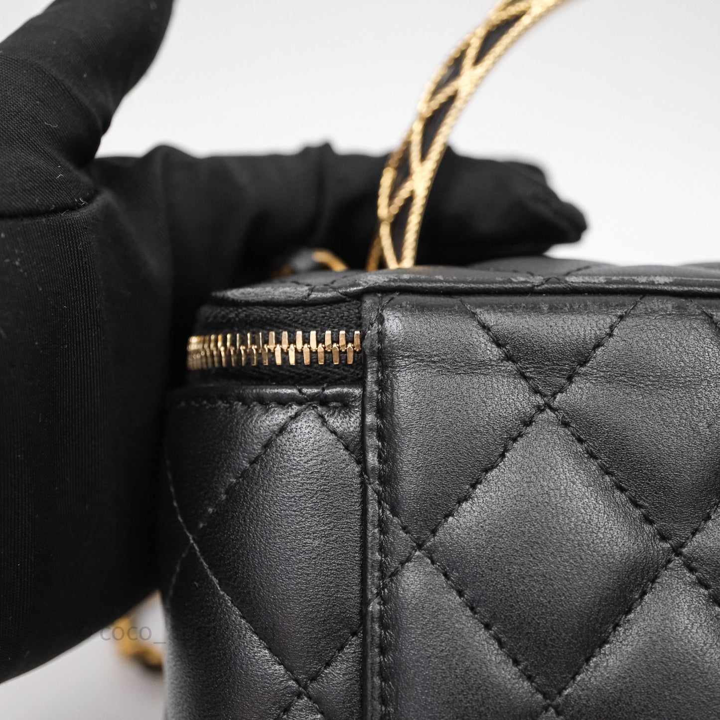 Chanel Top Handle Vanity Rectangular Black Lambskin Aged Gold Hardware