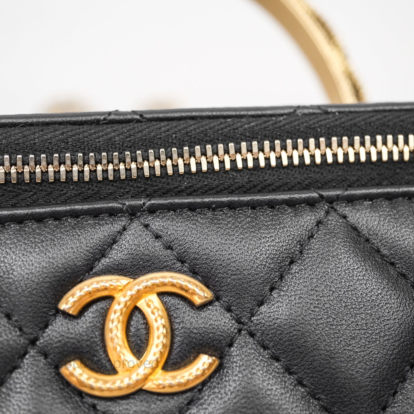 Chanel Top Handle Vanity Rectangular Black Lambskin Aged Gold Hardware