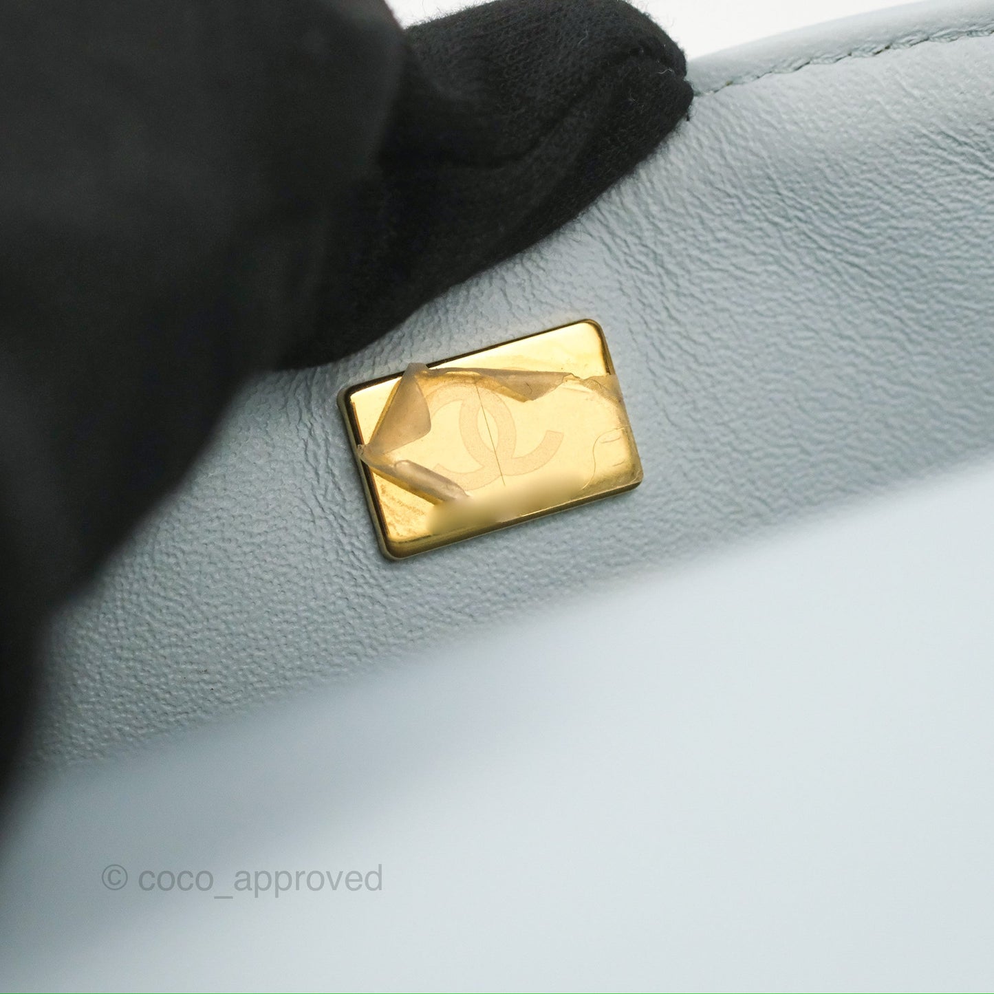 Chanel Top Handle Mini Rectangular Flap Bag Light Blue Lambskin Gold Hardware