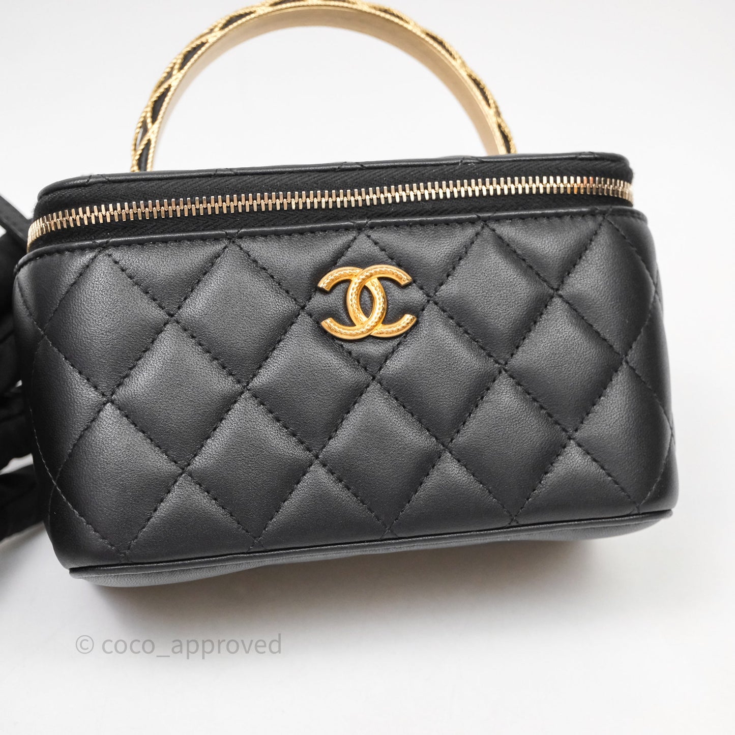 Chanel Top Handle Vanity Rectangular Black Lambskin Aged Gold Hardware