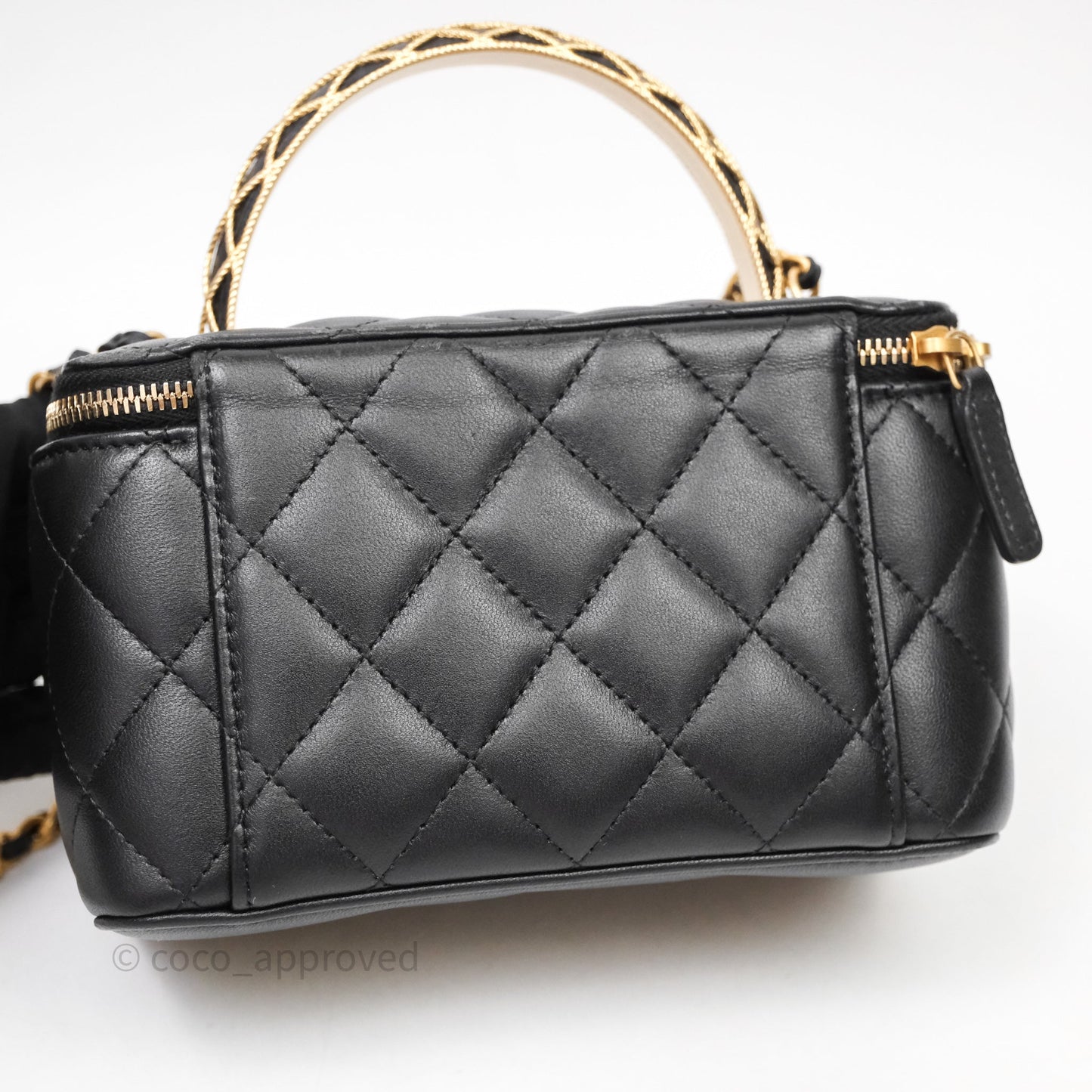 Chanel Top Handle Vanity Rectangular Black Lambskin Aged Gold Hardware