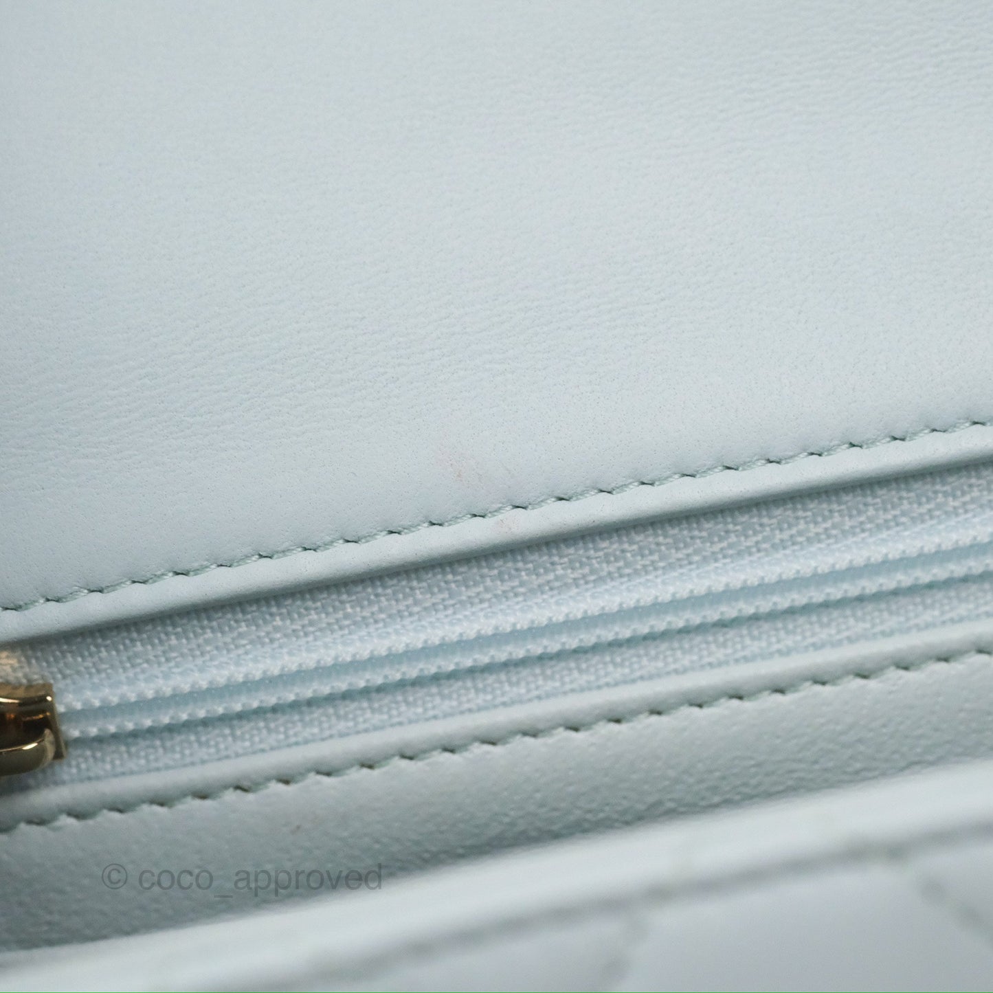 Chanel Top Handle Mini Rectangular Flap Bag Light Blue Lambskin Gold Hardware