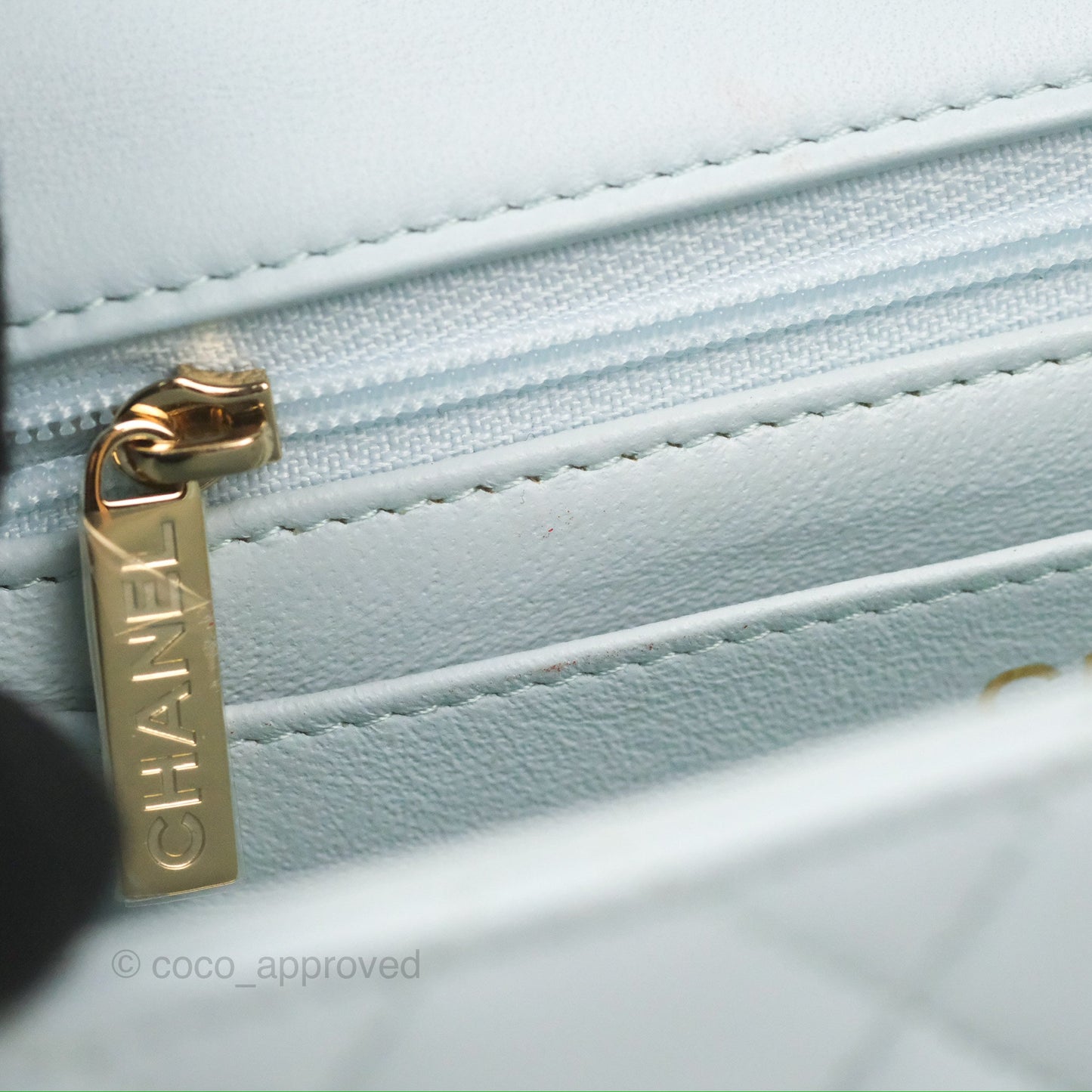 Chanel Top Handle Mini Rectangular Flap Bag Light Blue Lambskin Gold Hardware