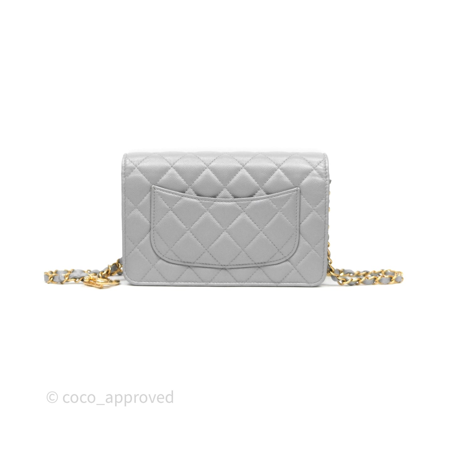 Chanel Wallet On Chain WOC Adjustable CC Chain Grey Iridescent Caviar Aged Gold Hardware