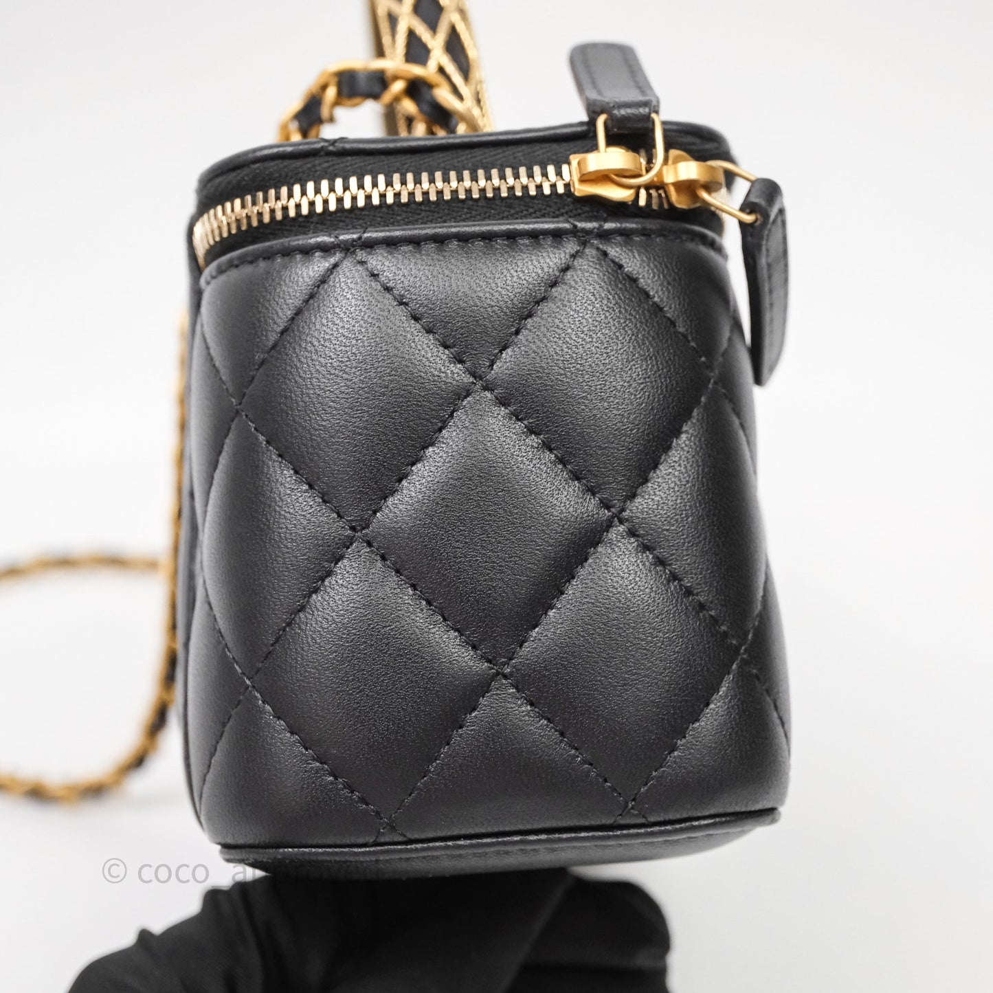 Chanel Top Handle Vanity Rectangular Black Lambskin Aged Gold Hardware