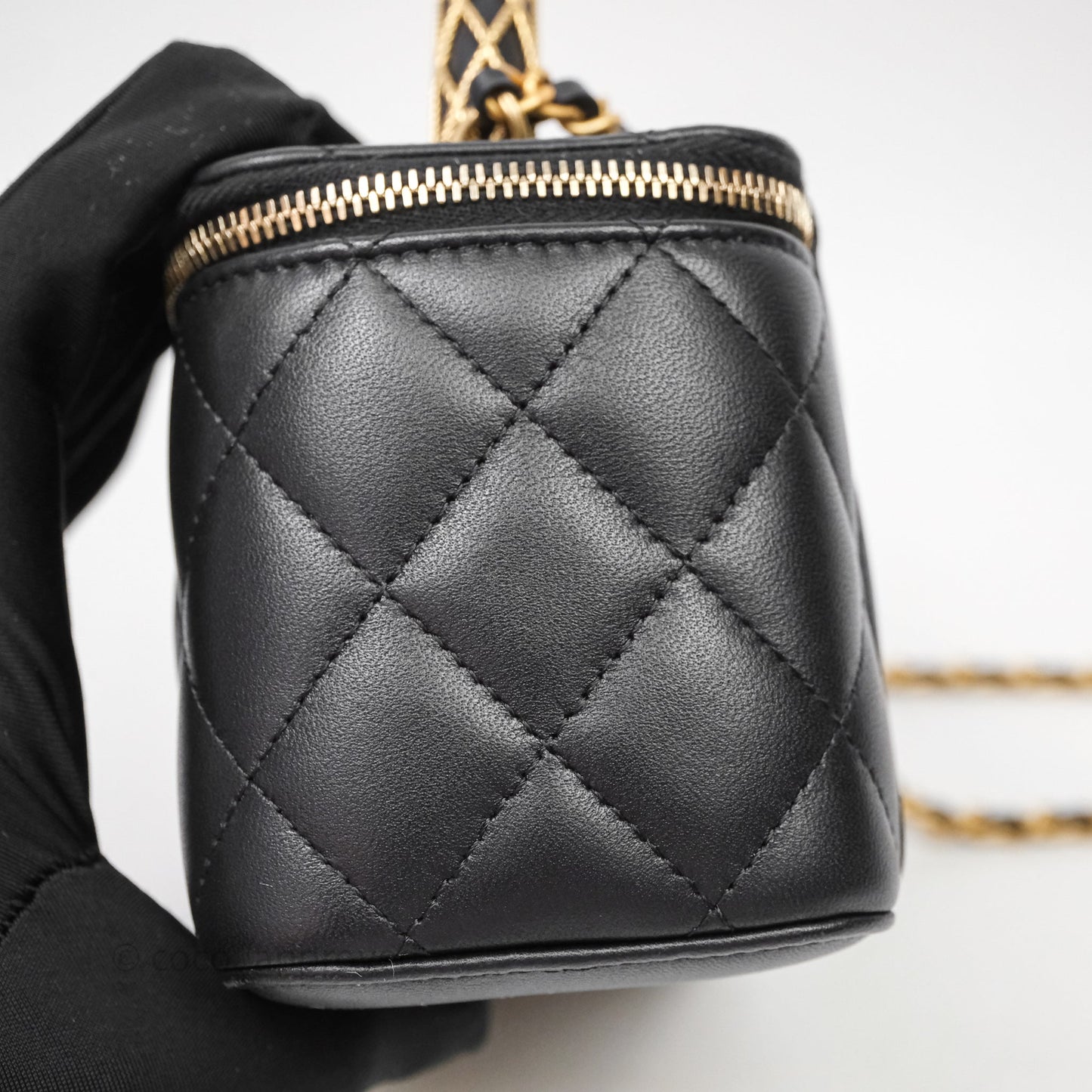 Chanel Top Handle Vanity Rectangular Black Lambskin Aged Gold Hardware