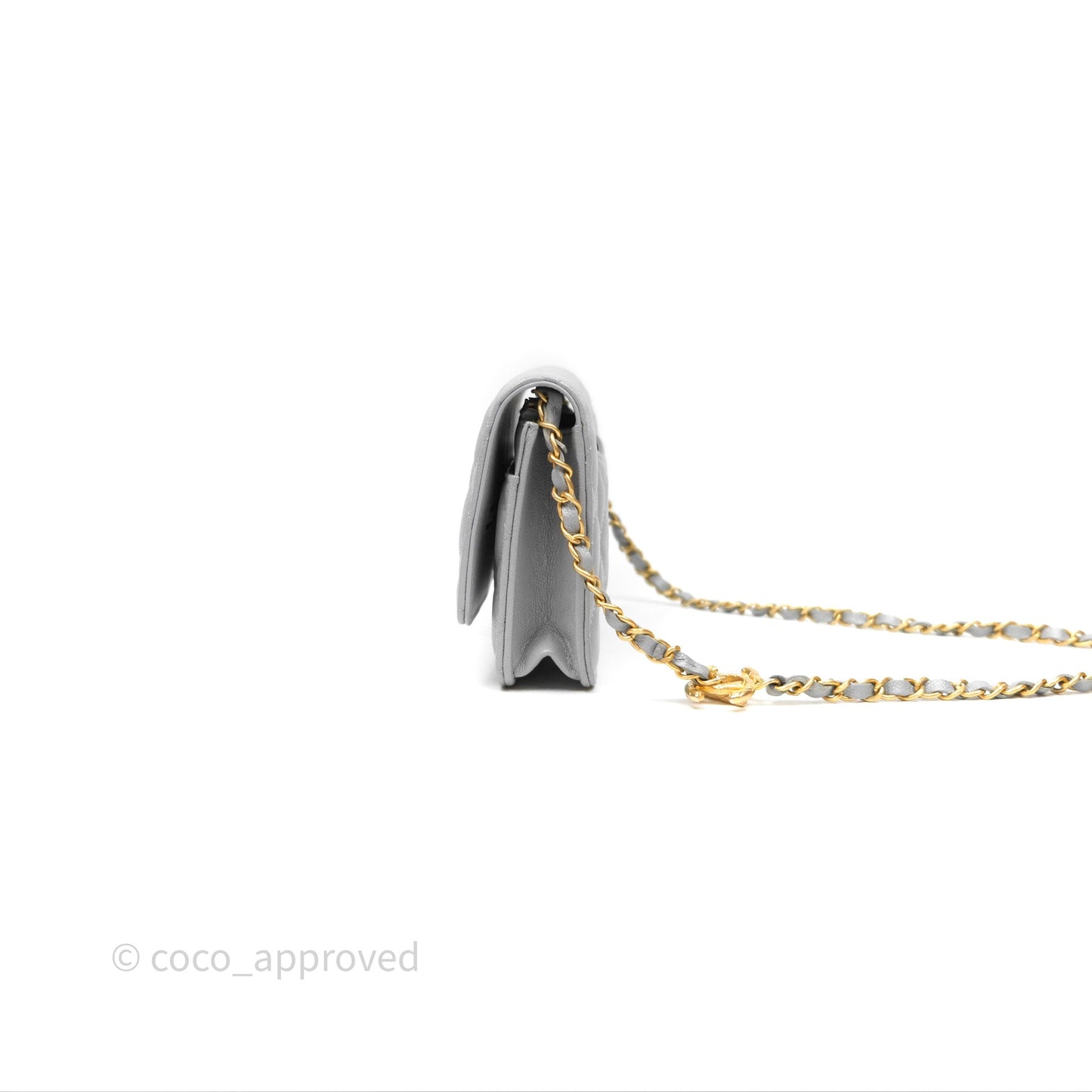 Chanel Wallet On Chain WOC Adjustable CC Chain Grey Iridescent Caviar Aged Gold Hardware