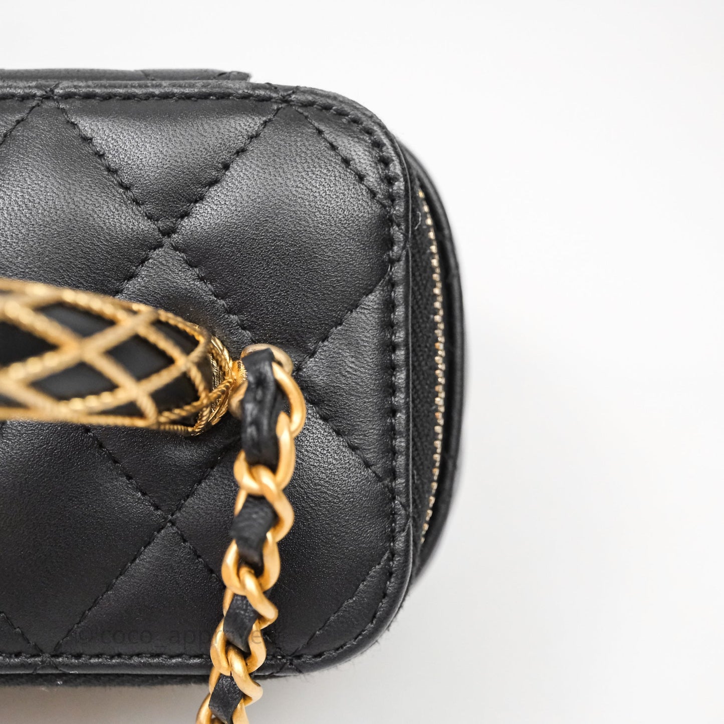 Chanel Top Handle Vanity Rectangular Black Lambskin Aged Gold Hardware