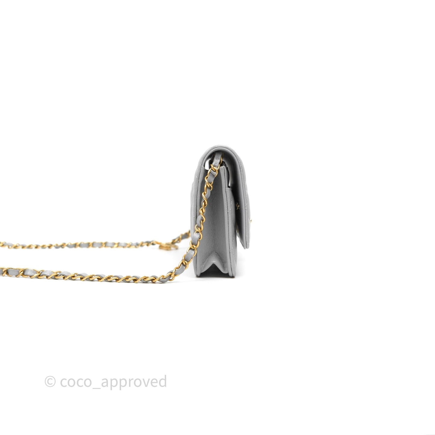 Chanel Wallet On Chain WOC Adjustable CC Chain Grey Iridescent Caviar Aged Gold Hardware