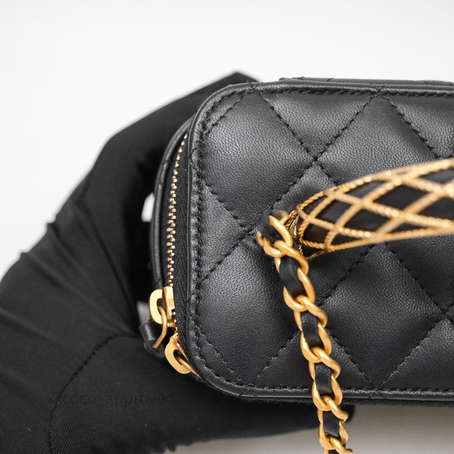 Chanel Top Handle Vanity Rectangular Black Lambskin Aged Gold Hardware