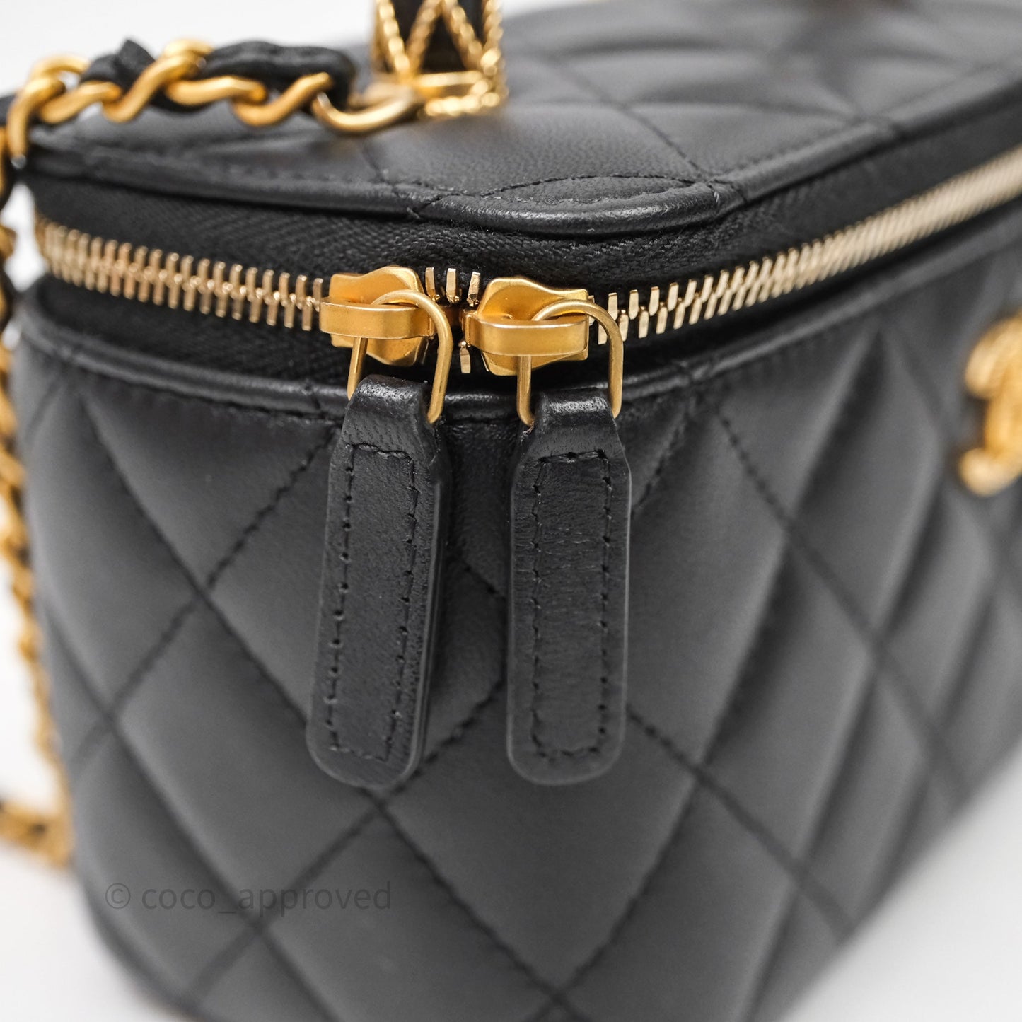 Chanel Top Handle Vanity Rectangular Black Lambskin Aged Gold Hardware