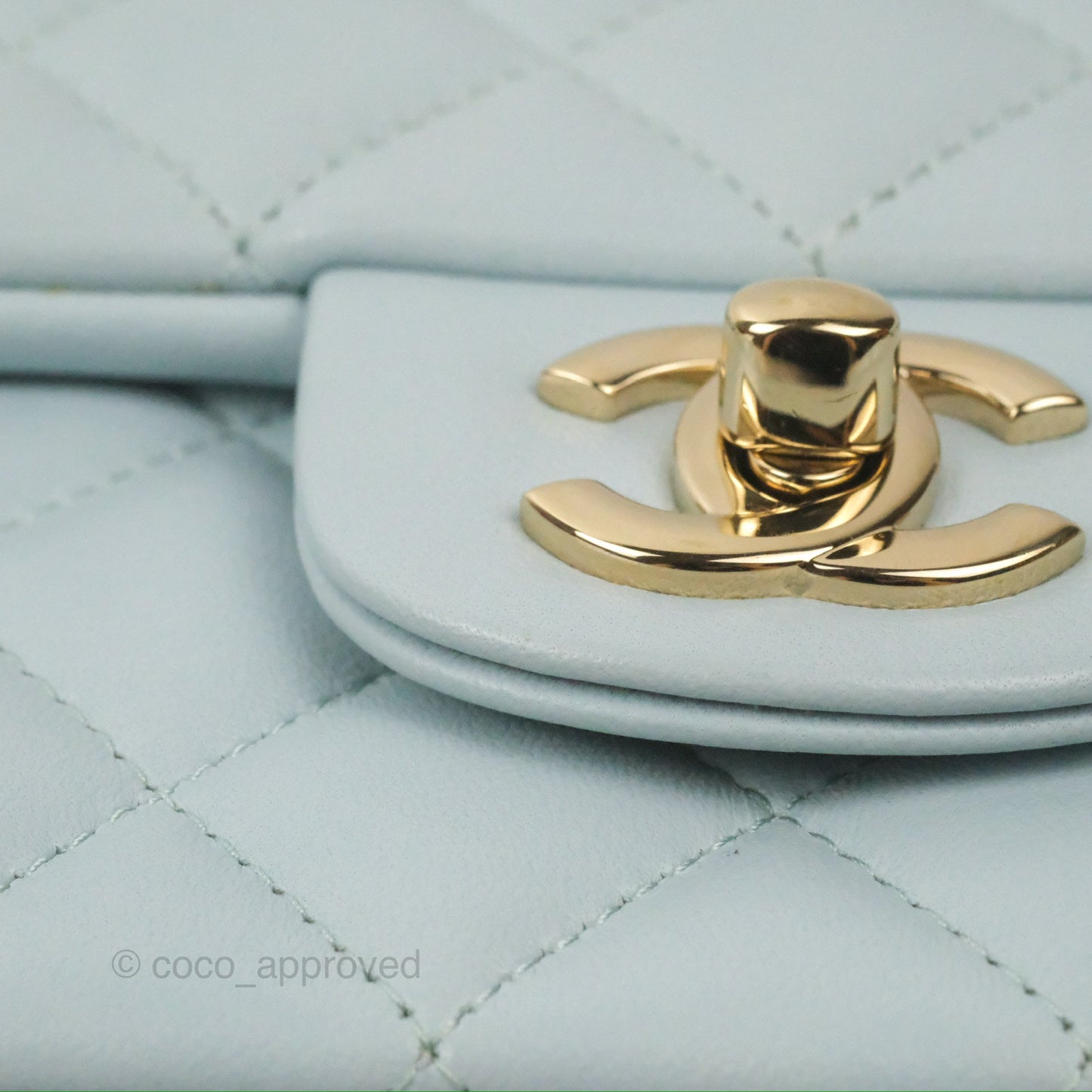 Chanel Top Handle Mini Rectangular Flap Bag Light Blue Lambskin Gold Hardware