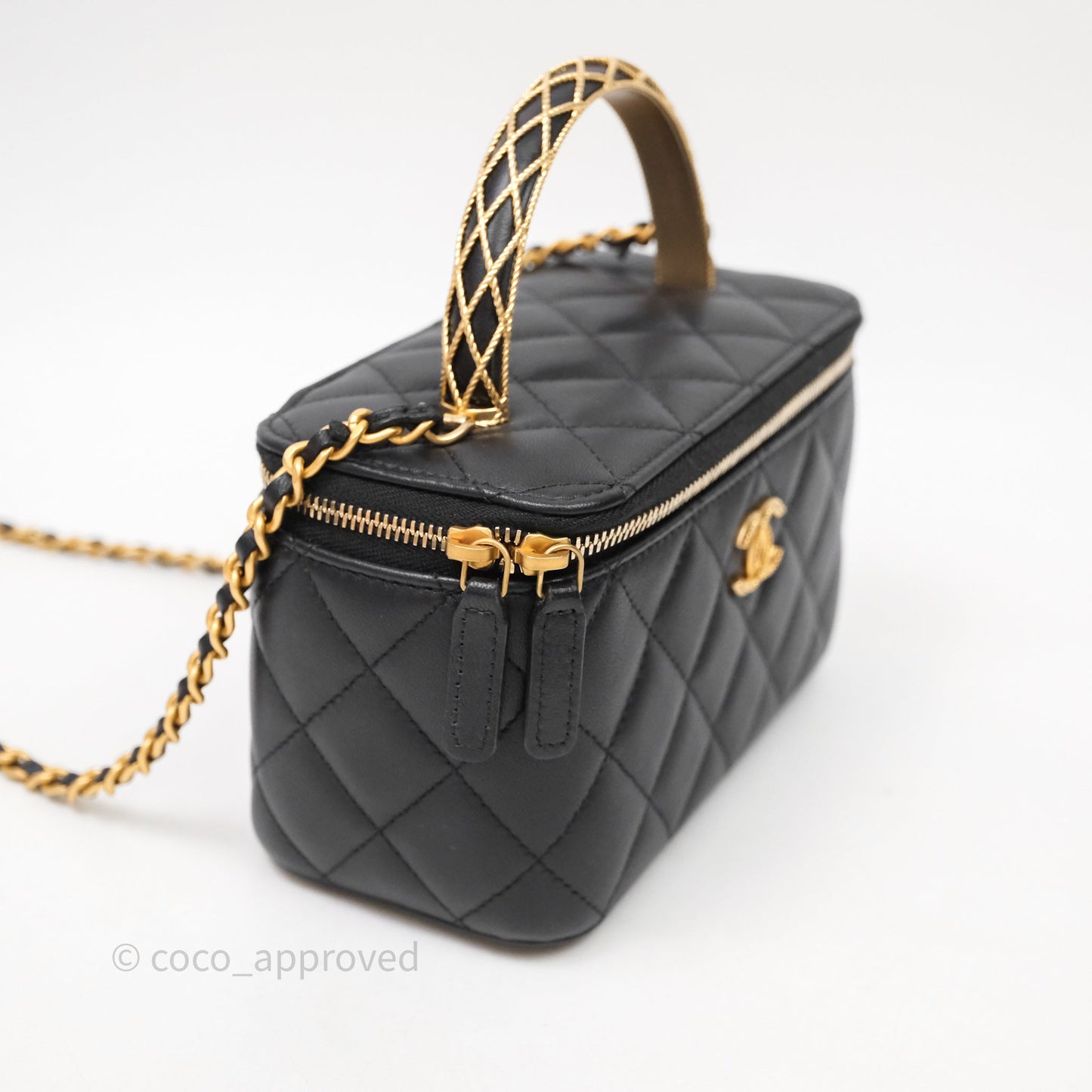 Chanel Top Handle Vanity Rectangular Black Lambskin Aged Gold Hardware